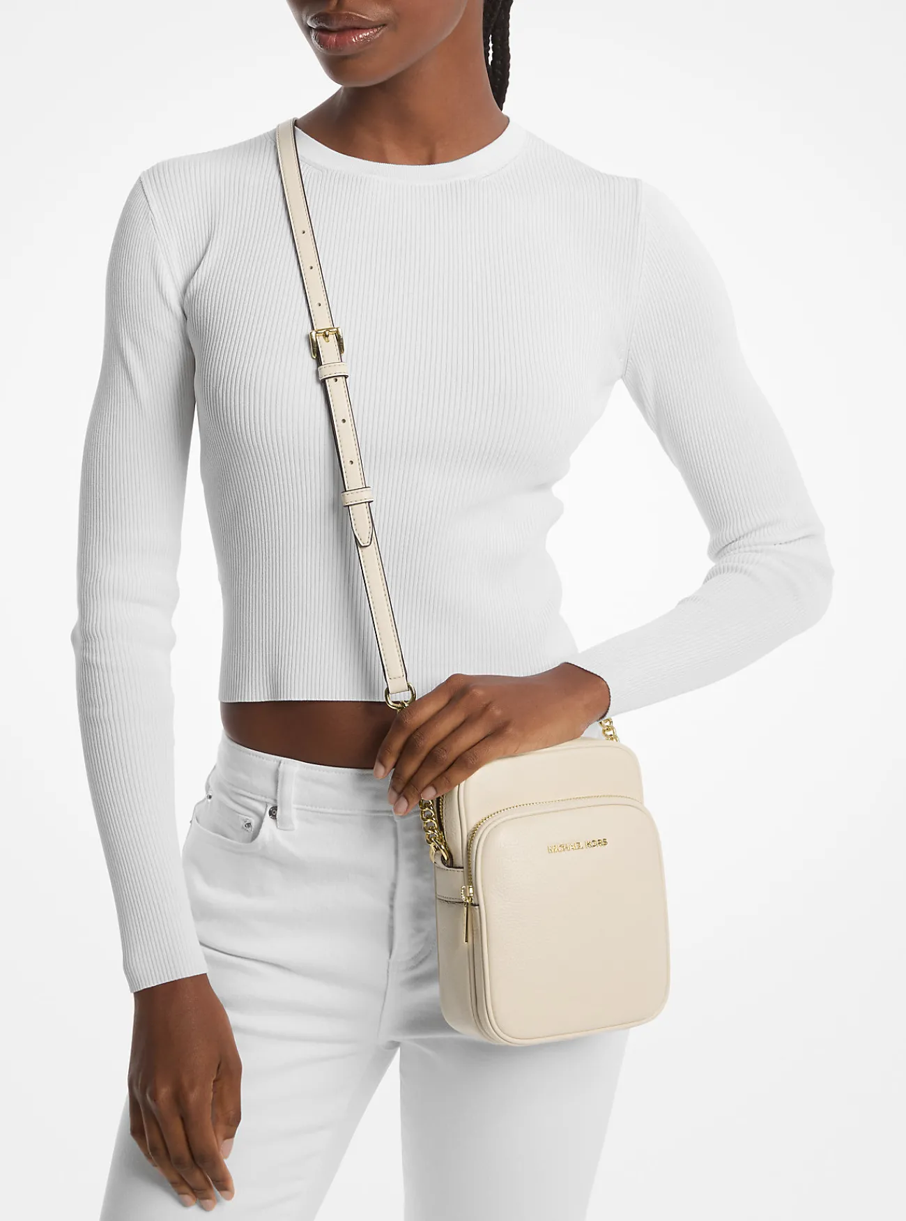 Michael Kors Crossbodytas Jet Set Travel van getrommeld leer, middelgroot LICHTCRÈME Sale