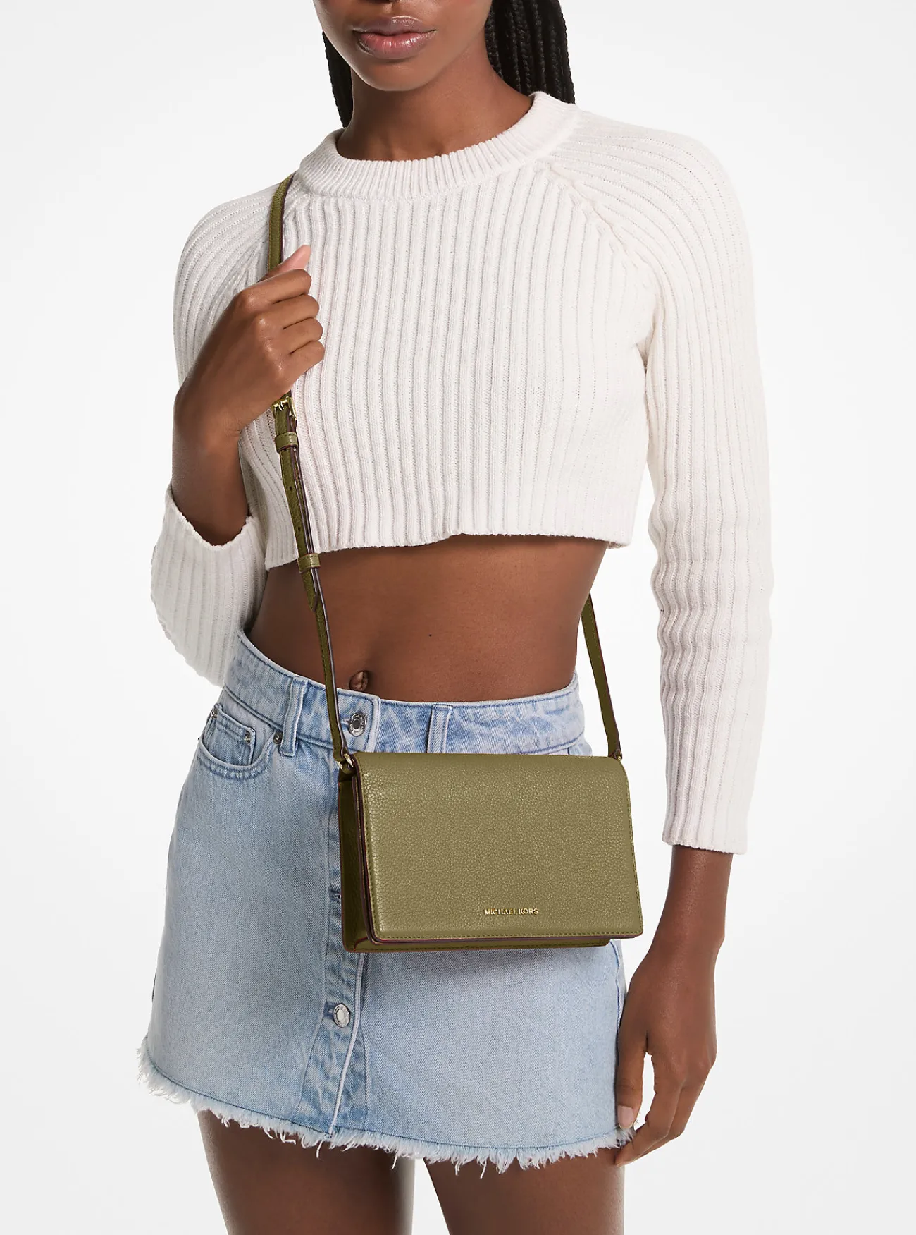 Michael Kors Crossbodytas Jet Set van getrommeld leer met flap aan voorzijde, middelgroot SAFARIGROEN New