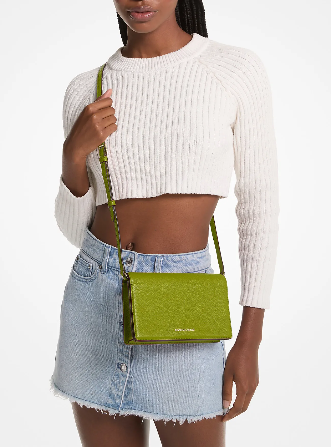 Michael Kors Crossbodytas Jet Set van getrommeld leer met flap aan voorzijde, middelgroot WEIDEGROEN Discount