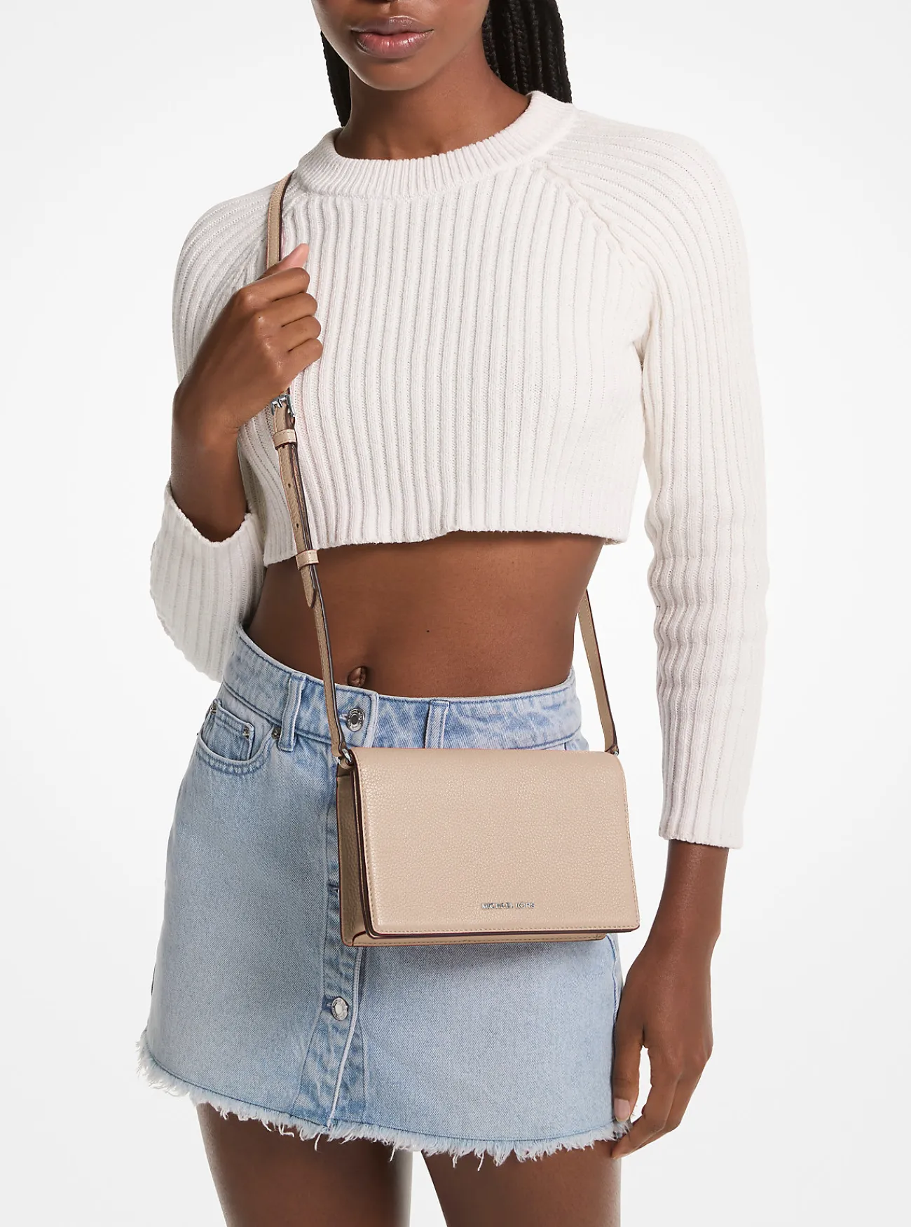 Michael Kors Crossbodytas Jet Set van getrommeld leer, middelgroot LICHTZAND Sale