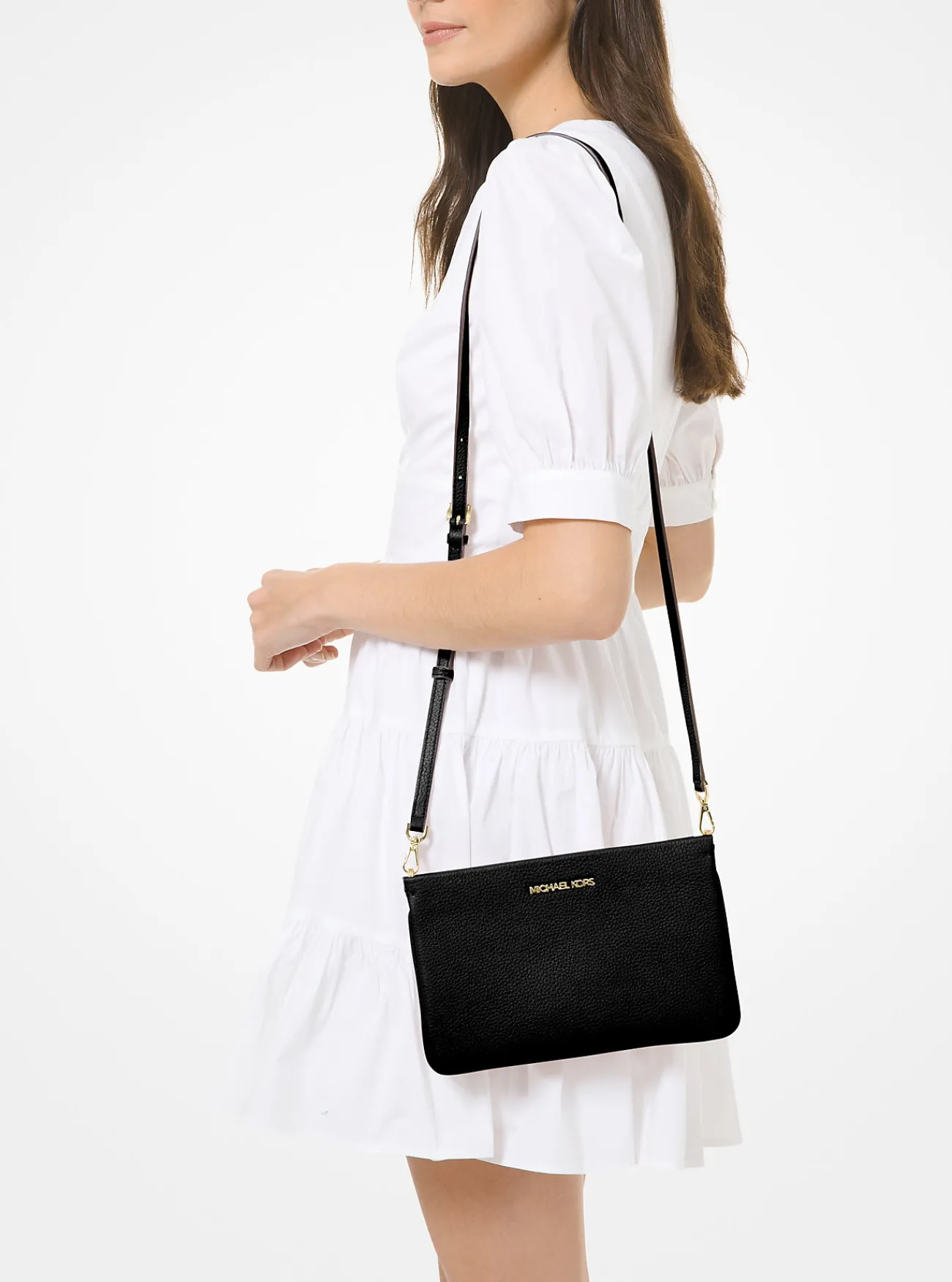 Michael Kors Crossbodytas Jet Set van getrommeld leer, groot ZWART Sale