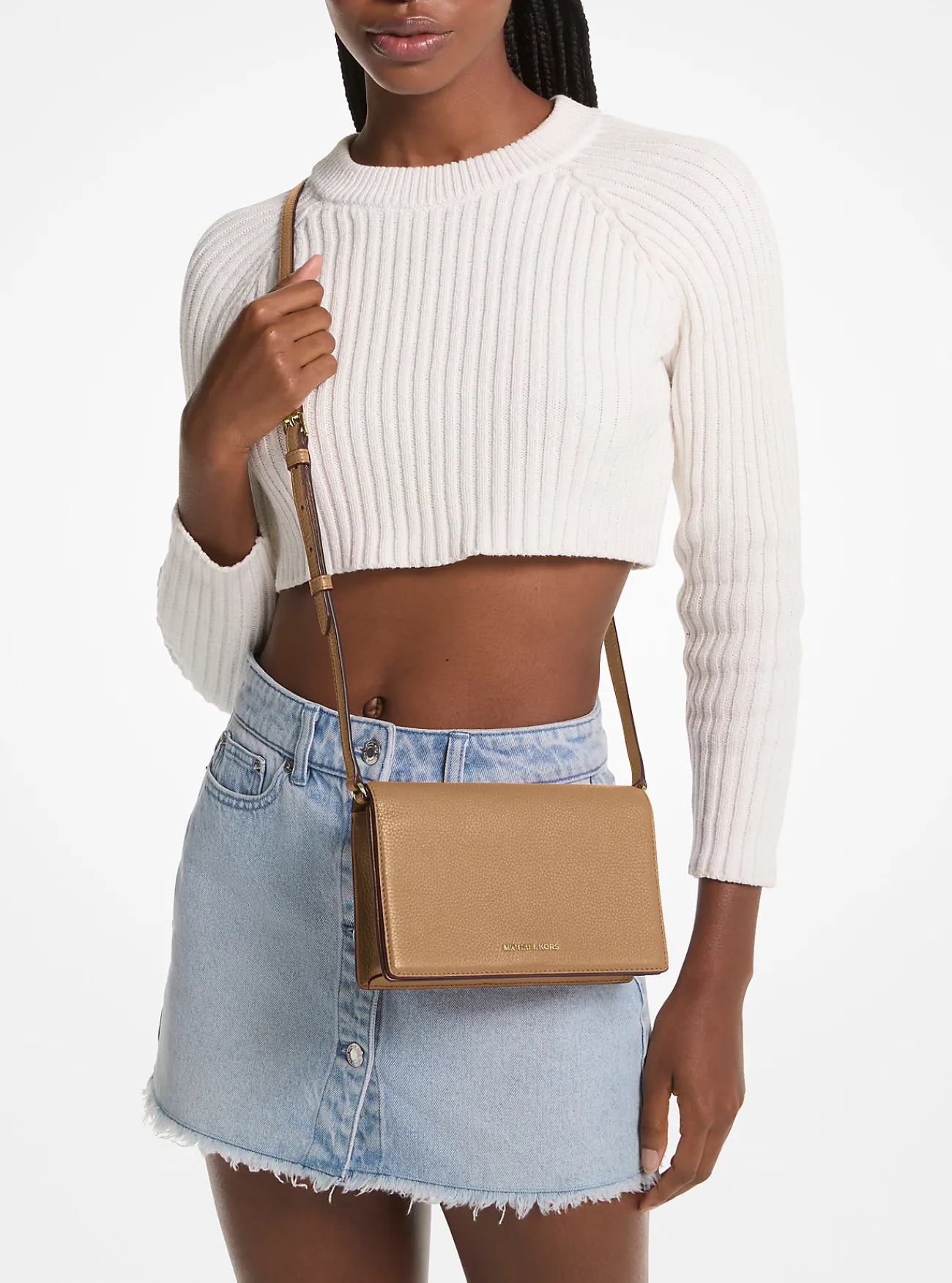 Michael Kors Crossbodytas Jet Set van getrommeld leer met flap aan voorzijde, middelgroot KAF Hot
