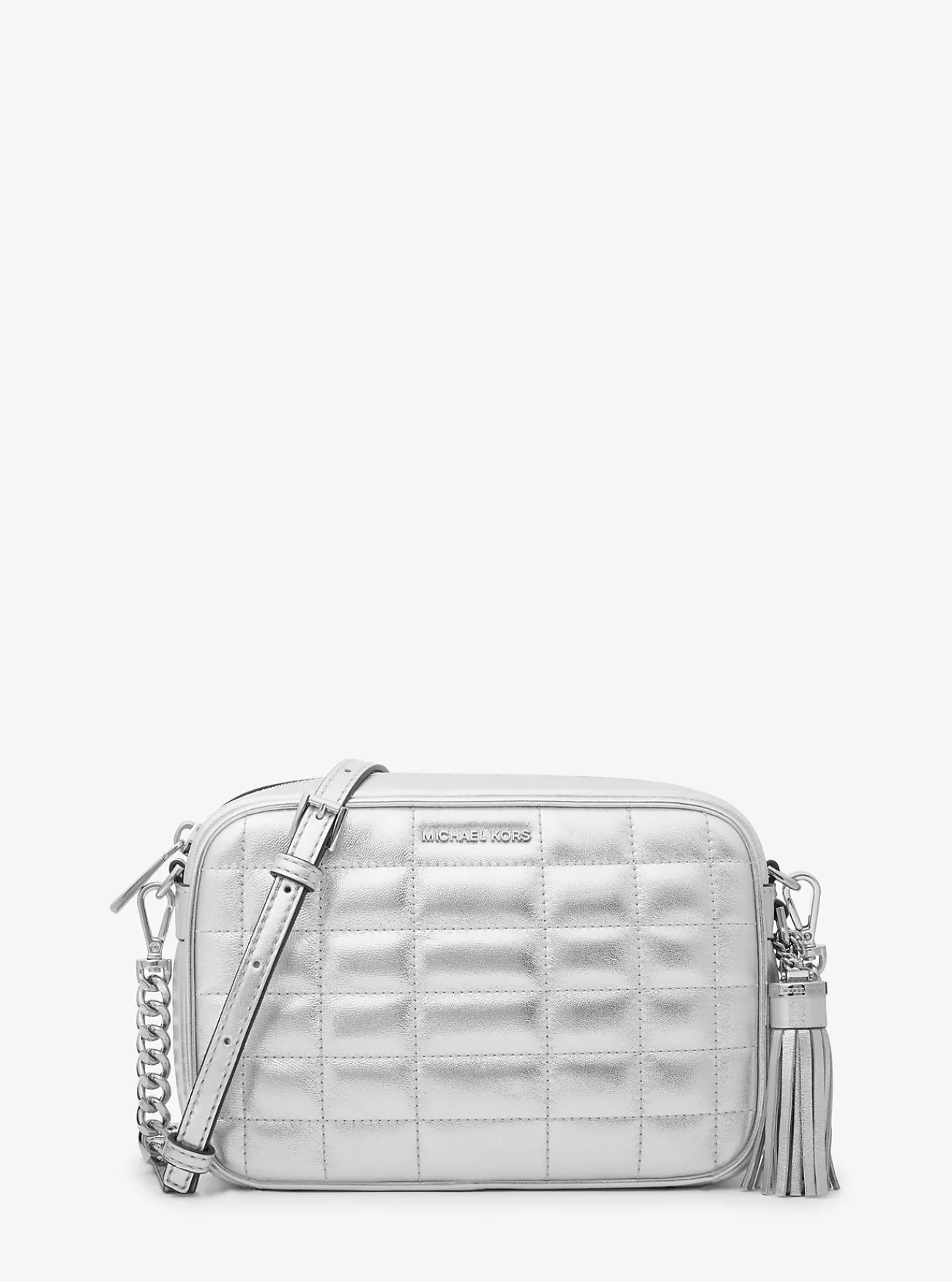 Michael Kors Crossbodytas Jet Set van doorgestikt metallic leer, middelgroot ZILVER Clearance
