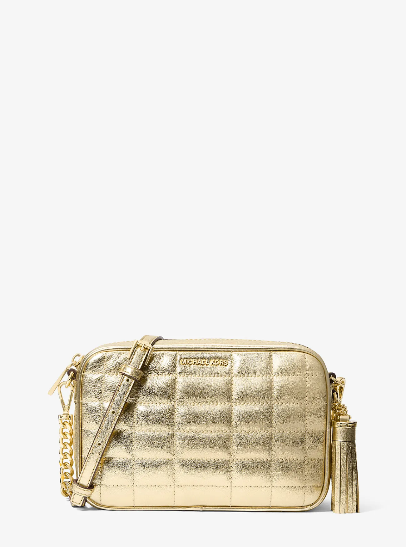 Michael Kors Crossbodytas Jet Set van doorgestikt metallic leer, middelgroot LICHTGOUD Hot