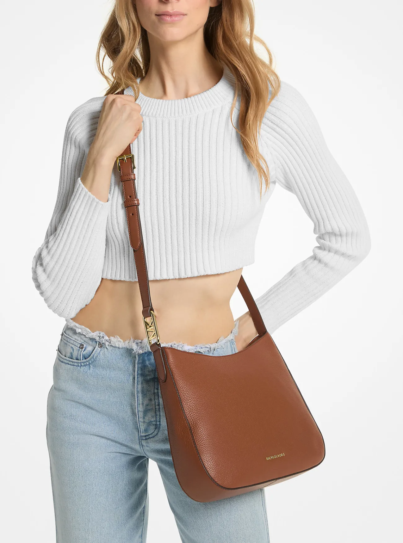 Michael Kors Crossbodytas Kensington van getrommeld leer, groot LUGGAGE Outlet