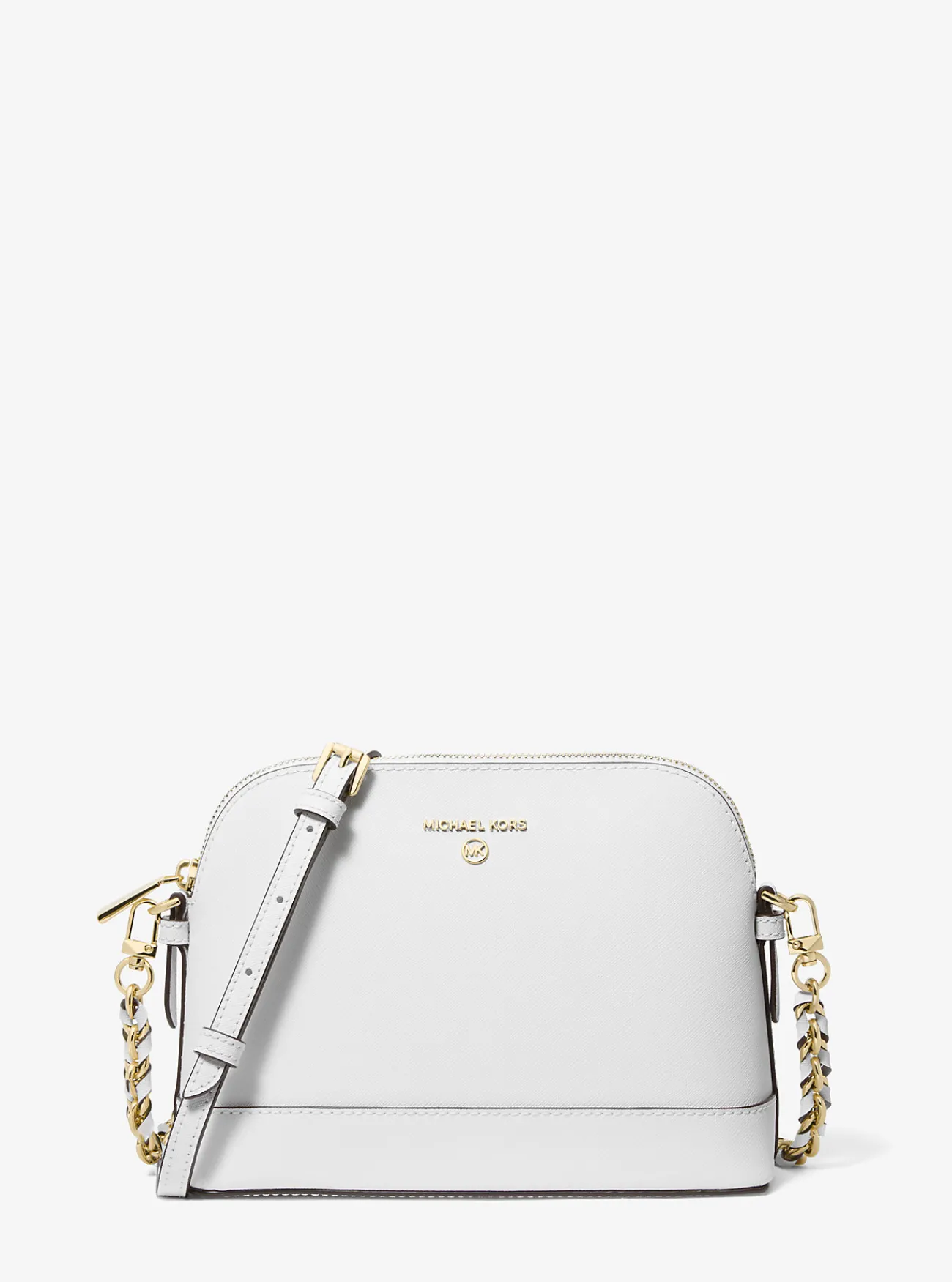 Michael Kors Crossbodytas van saffianoleer met ronde bovenkant, groot OPTISCHWIT Sale