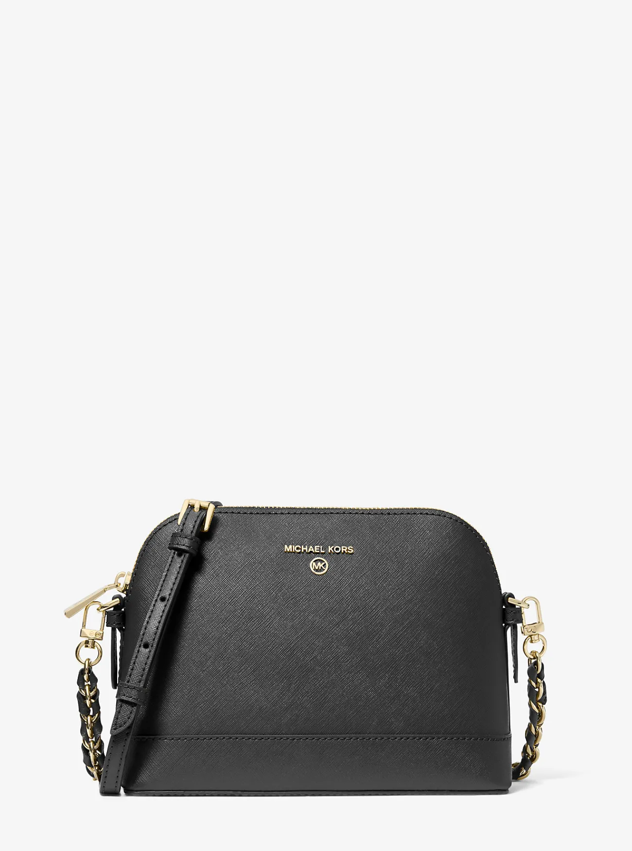 Michael Kors Crossbodytas van saffianoleer met ronde bovenkant, groot ZWART Discount