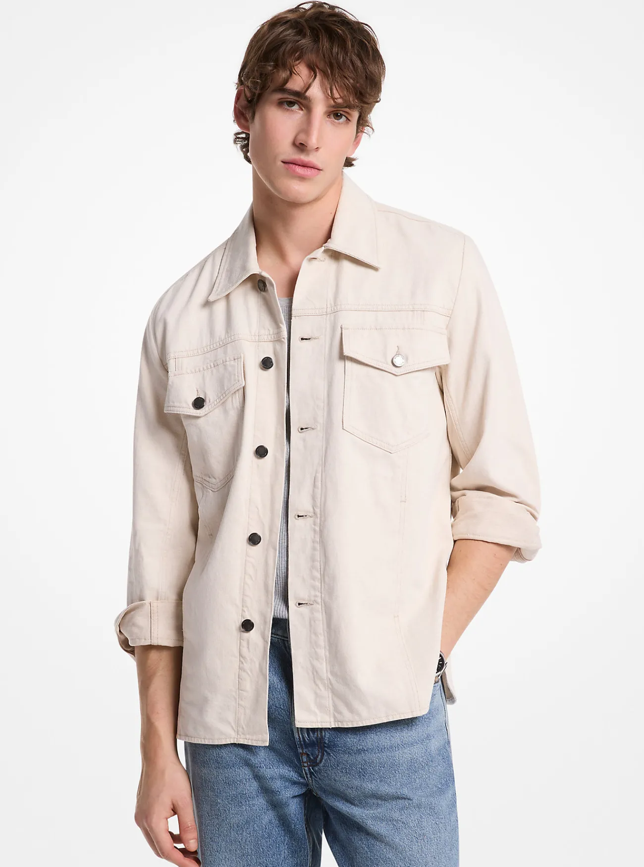 Michael Kors Denim overhemdjack van katoen- en linnenmix ECRU Clearance