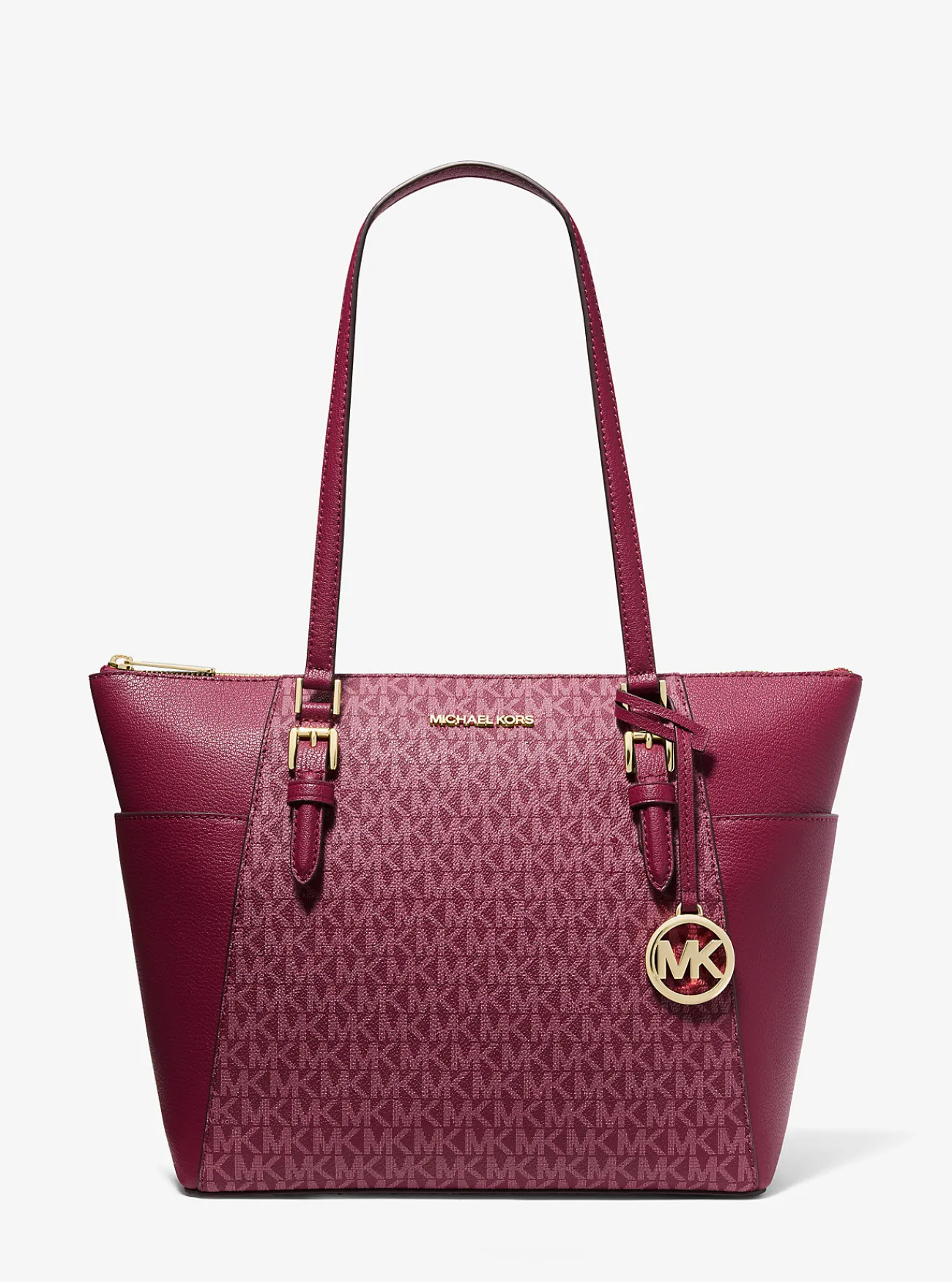 Michael Kors Draagtas Charlotte van leer met logo en rits aan bovenkant, groot Fashion