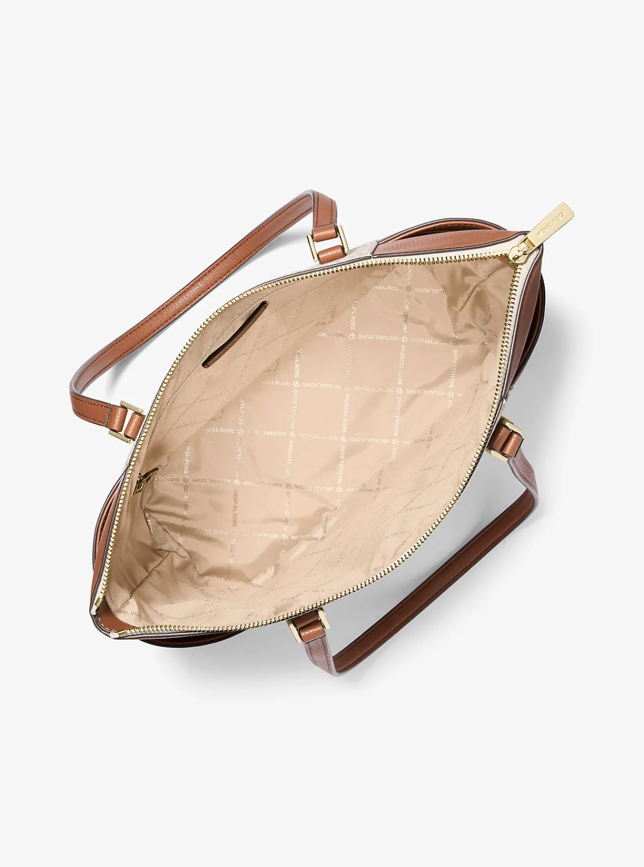 Michael Kors Draagtas Charlotte van leer met logo en rits aan bovenkant, groot VANILLE Outlet