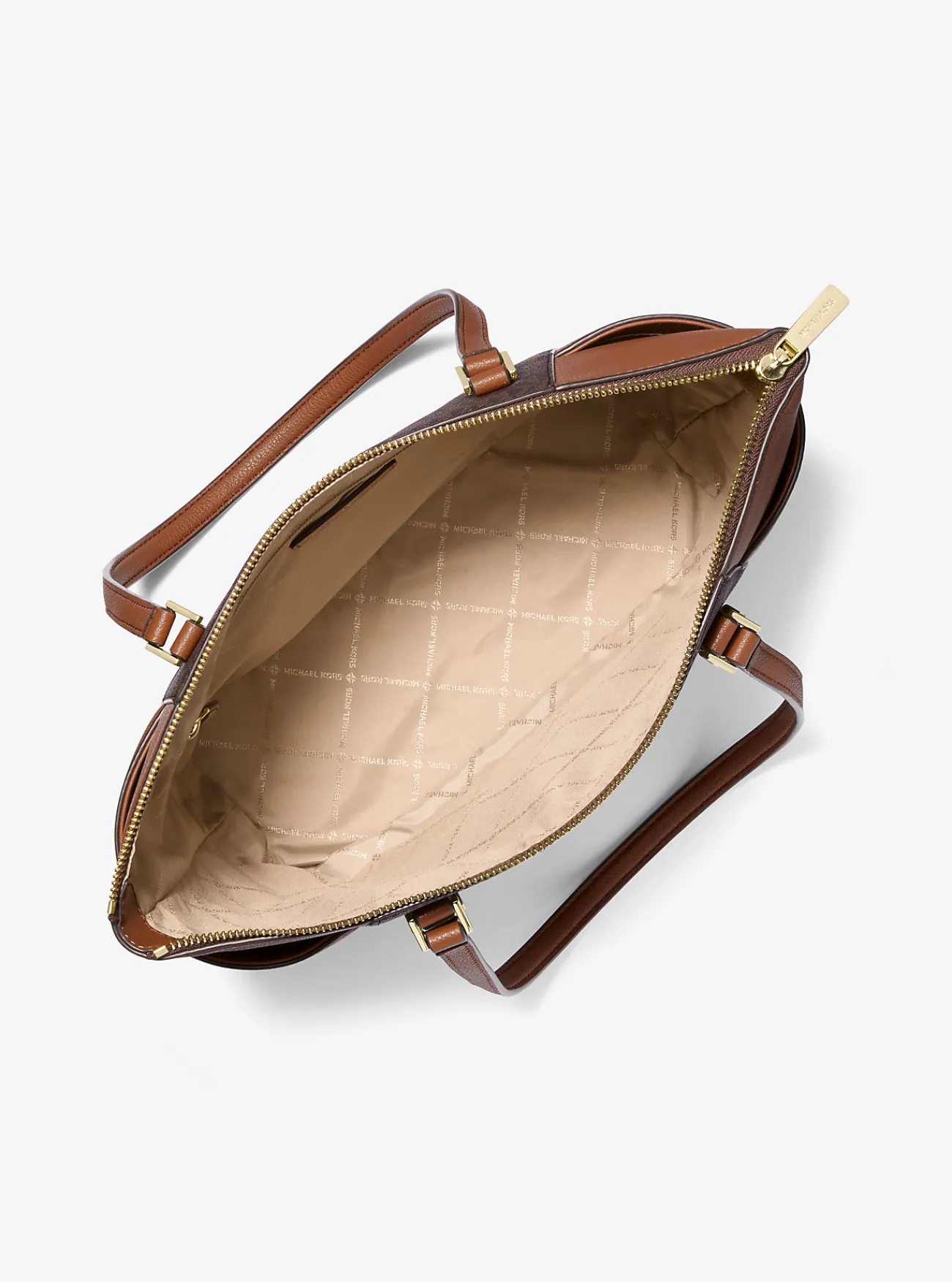 Michael Kors Draagtas Charlotte van leer met logo en rits aan bovenkant, groot BRUIN Fashion