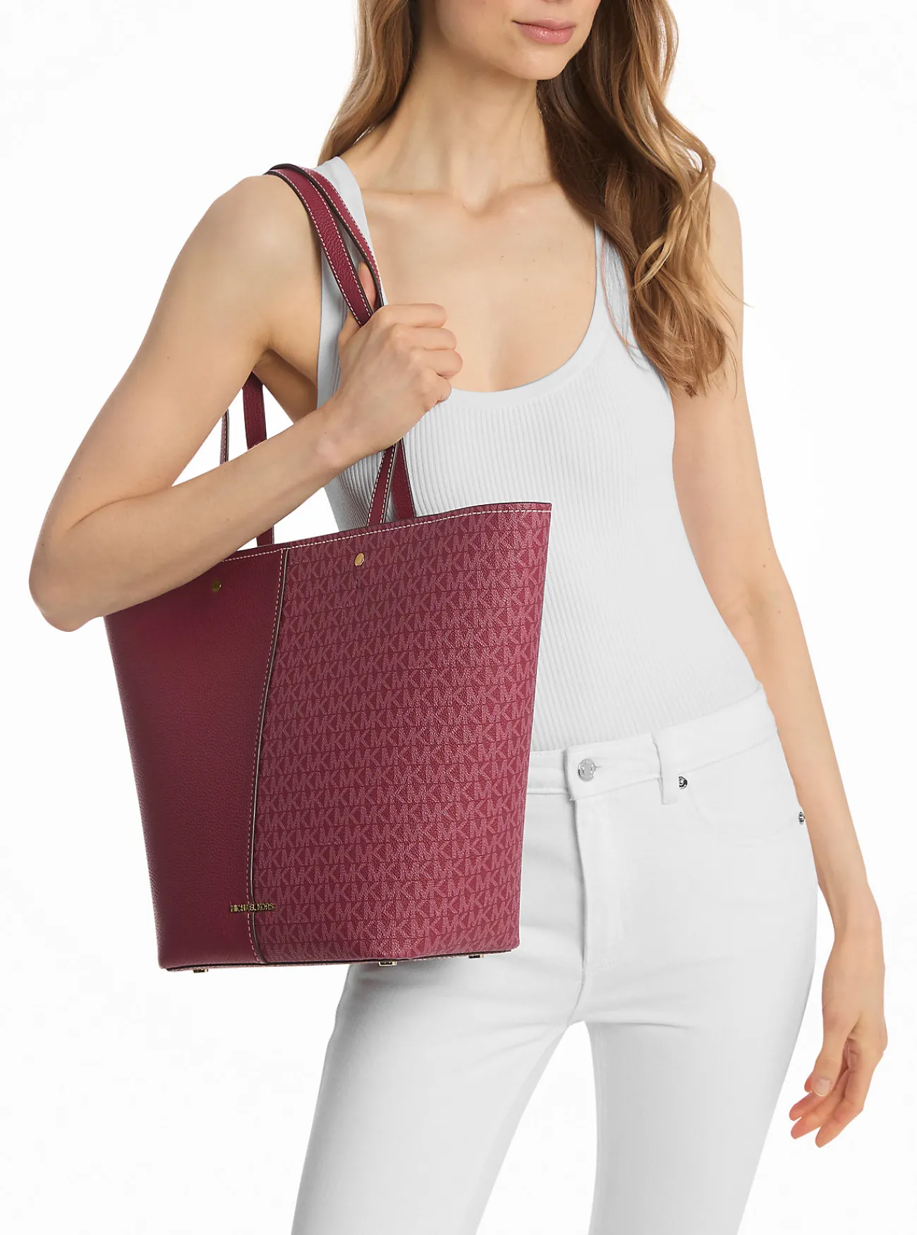 Michael Kors Draagtas Flora van canvas met kenmerkend logo en leer, groot Best