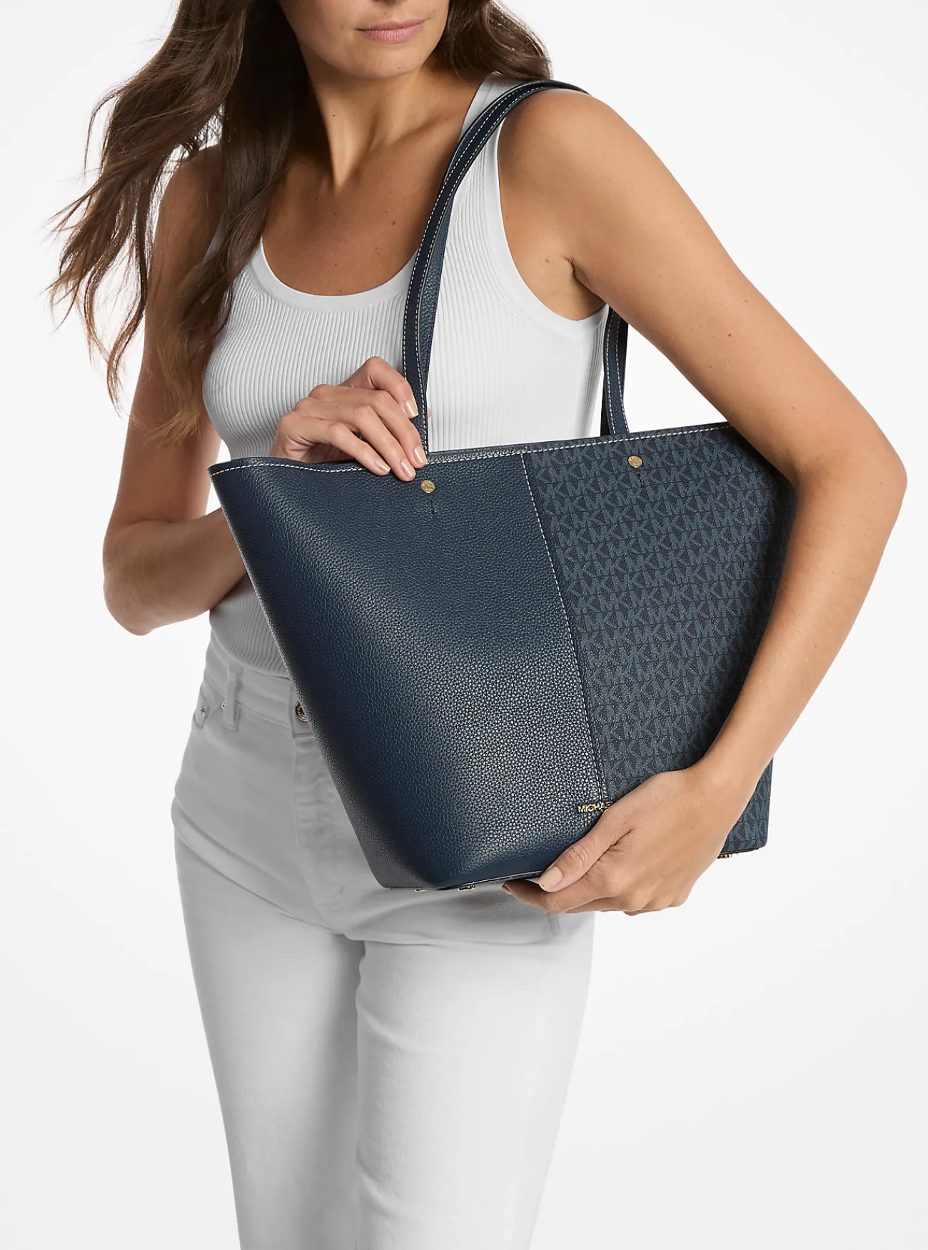 Michael Kors Draagtas Flora van canvas met kenmerkend logo en leer, groot New