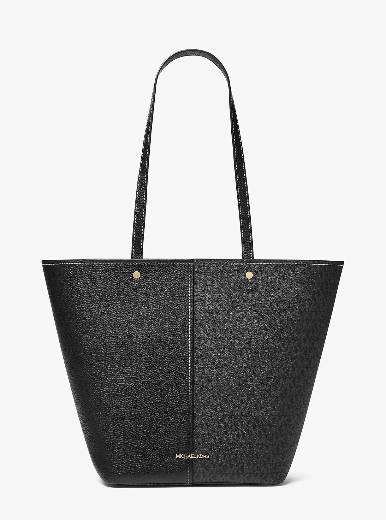 Michael Kors Draagtas Flora van canvas met kenmerkend logo en leer, groot ZWART Clearance