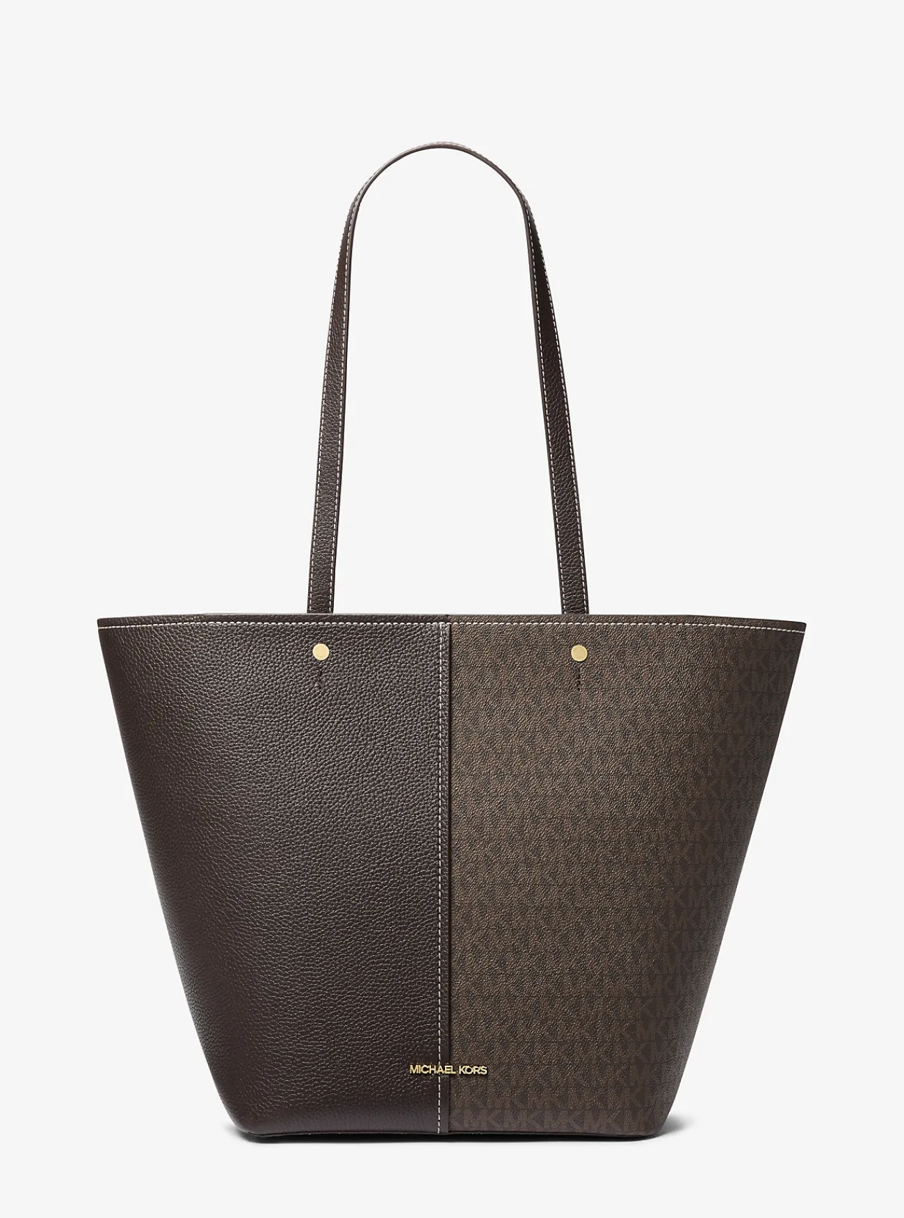 Michael Kors Draagtas Flora van canvas met kenmerkend logo en leer, groot BRUIN Outlet