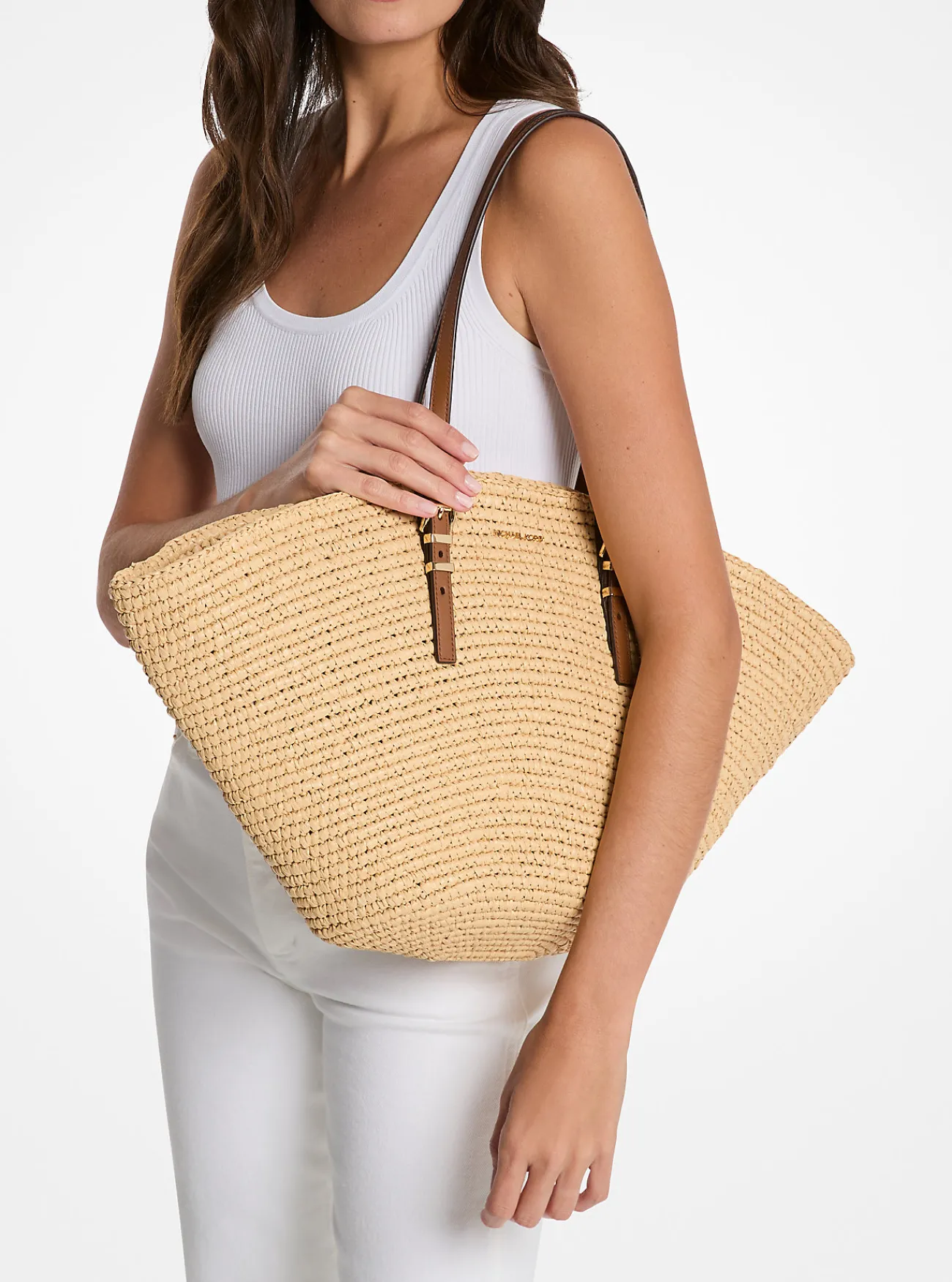Michael Kors Draagtas Isa van handgehaakt stro, groot Discount