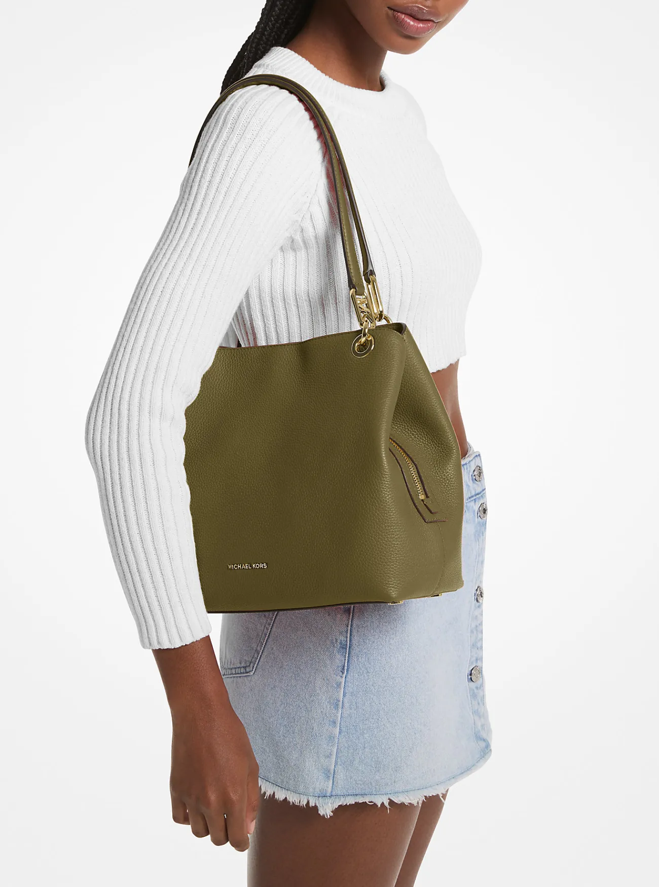Michael Kors Draagtas Kensington van getrommeld leer, groot SAFARIGROEN Best