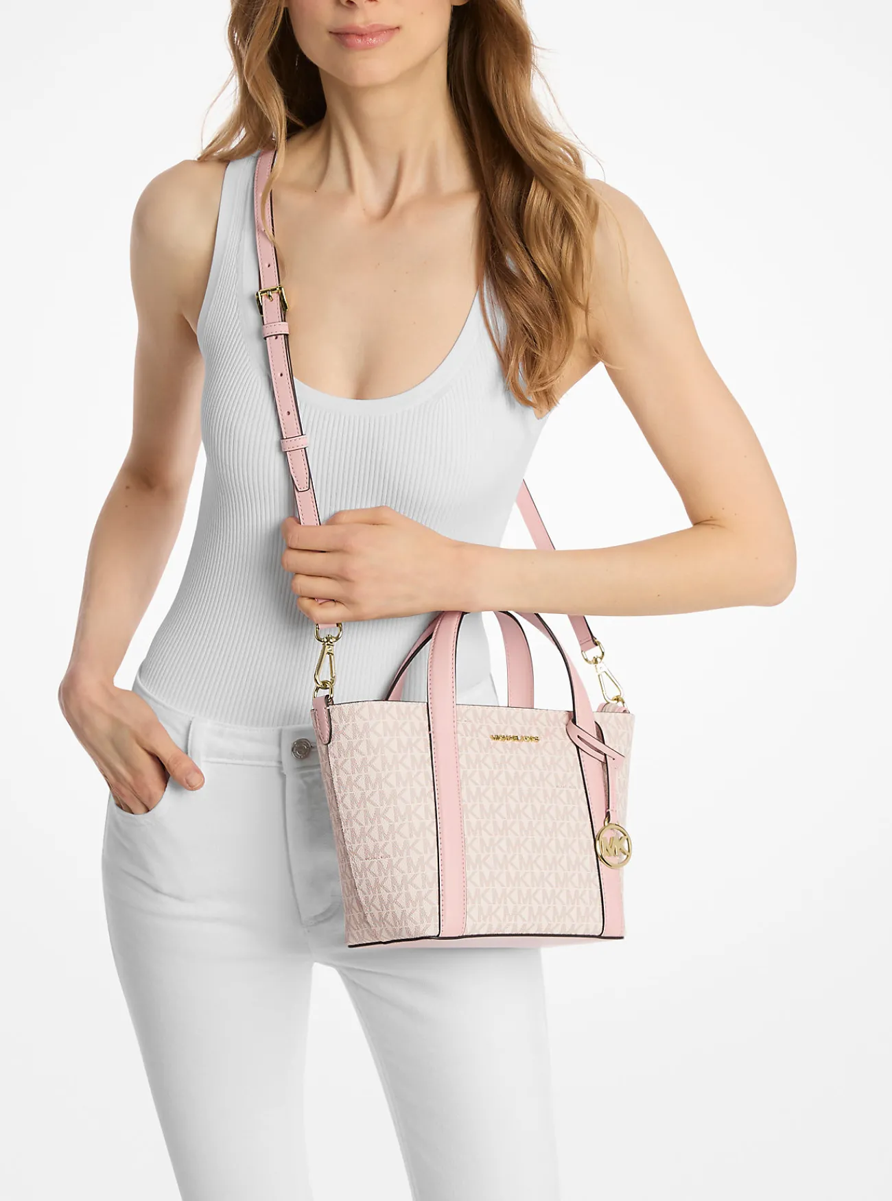Michael Kors Draagtas Pratt met kenmerkend logo, klein POEDERROZEMULTI New