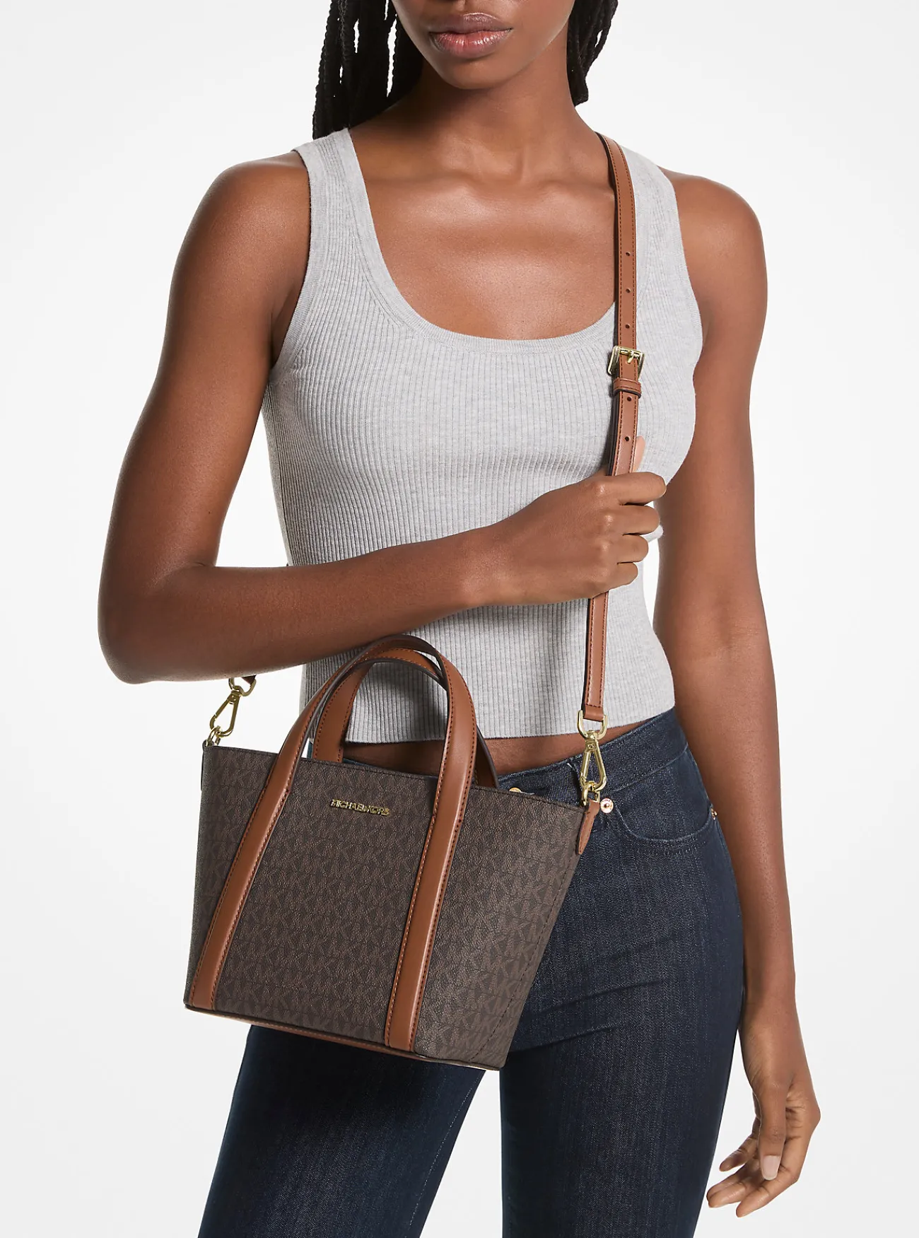 Michael Kors Draagtas Pratt met kenmerkend logo, klein BRUIN Discount