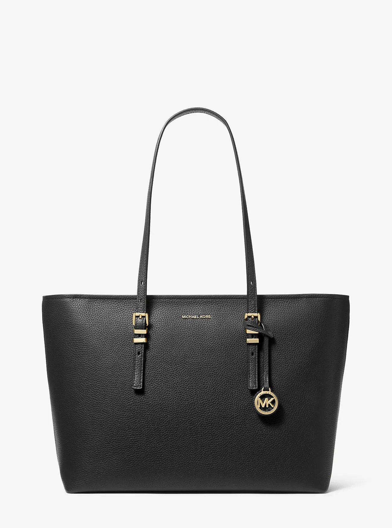 Michael Kors Draagtas Quinn van getrommeld leer, groot ZWART Best