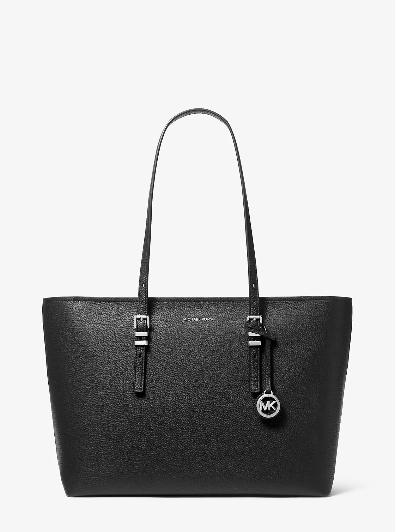 Michael Kors Draagtas Quinn van getrommeld leer, groot ZWART Sale