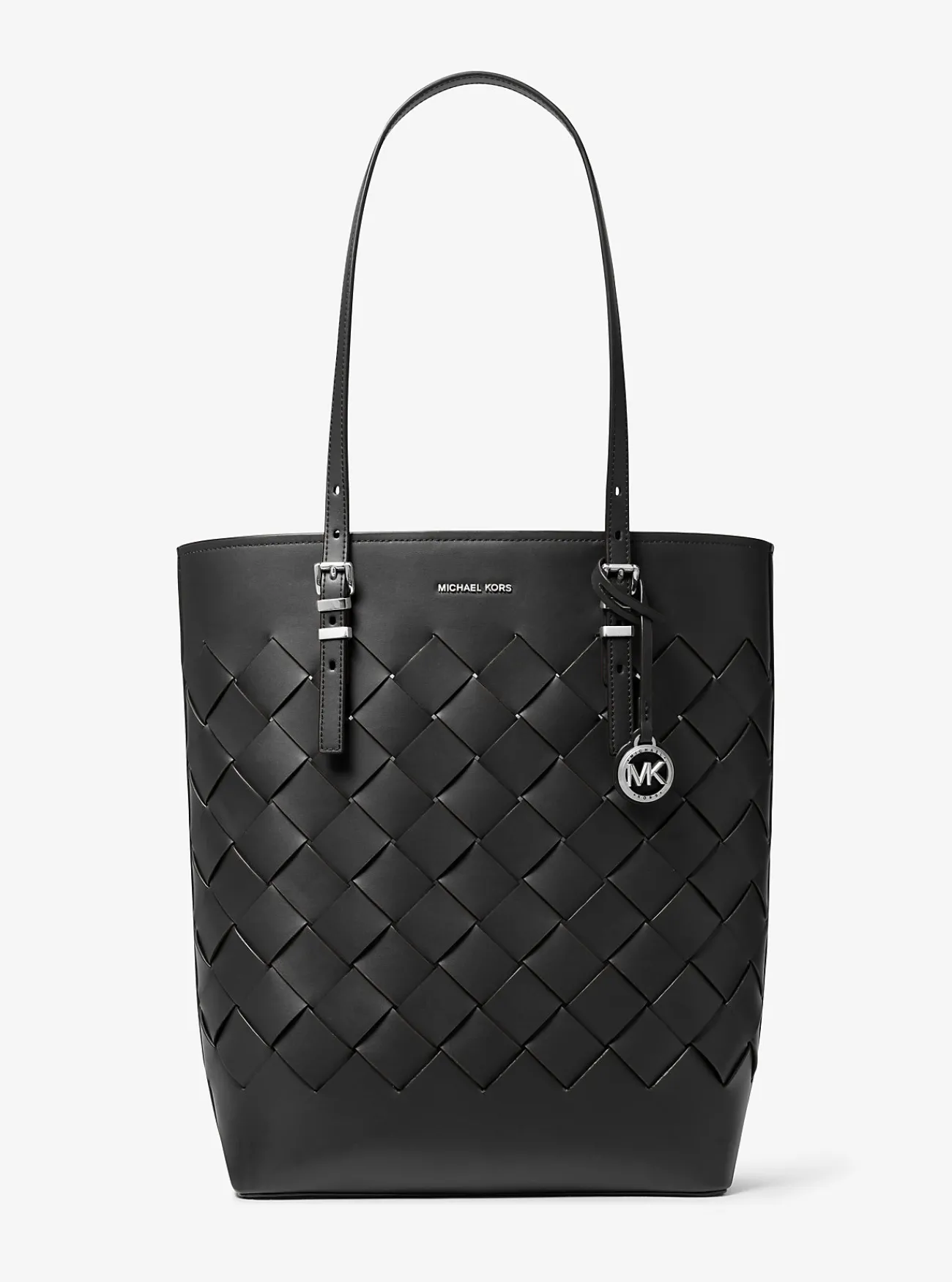 Michael Kors Draagtas Quinn van geweven leer, groot ZWART Online