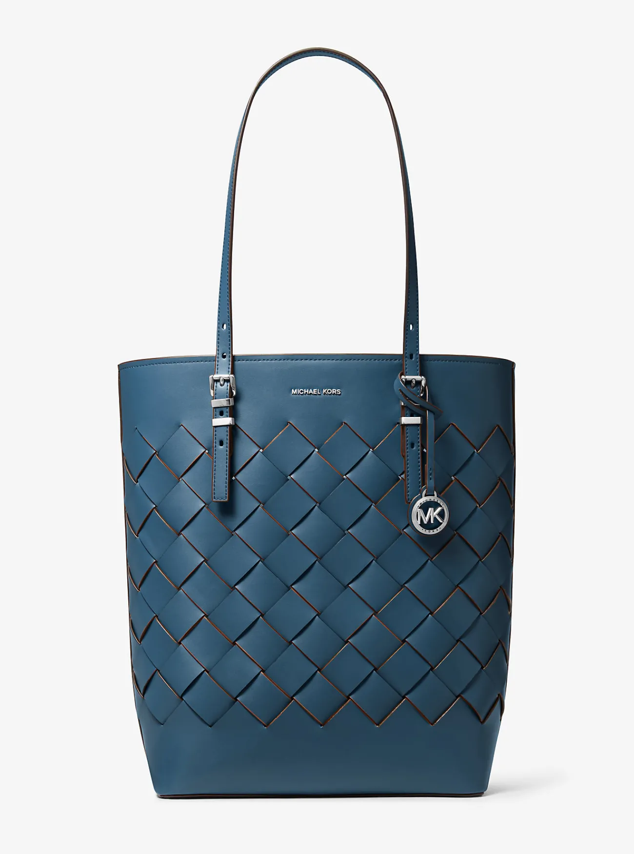 Michael Kors Draagtas Quinn van geweven leer, groot DONKERCHAMBRAY Online