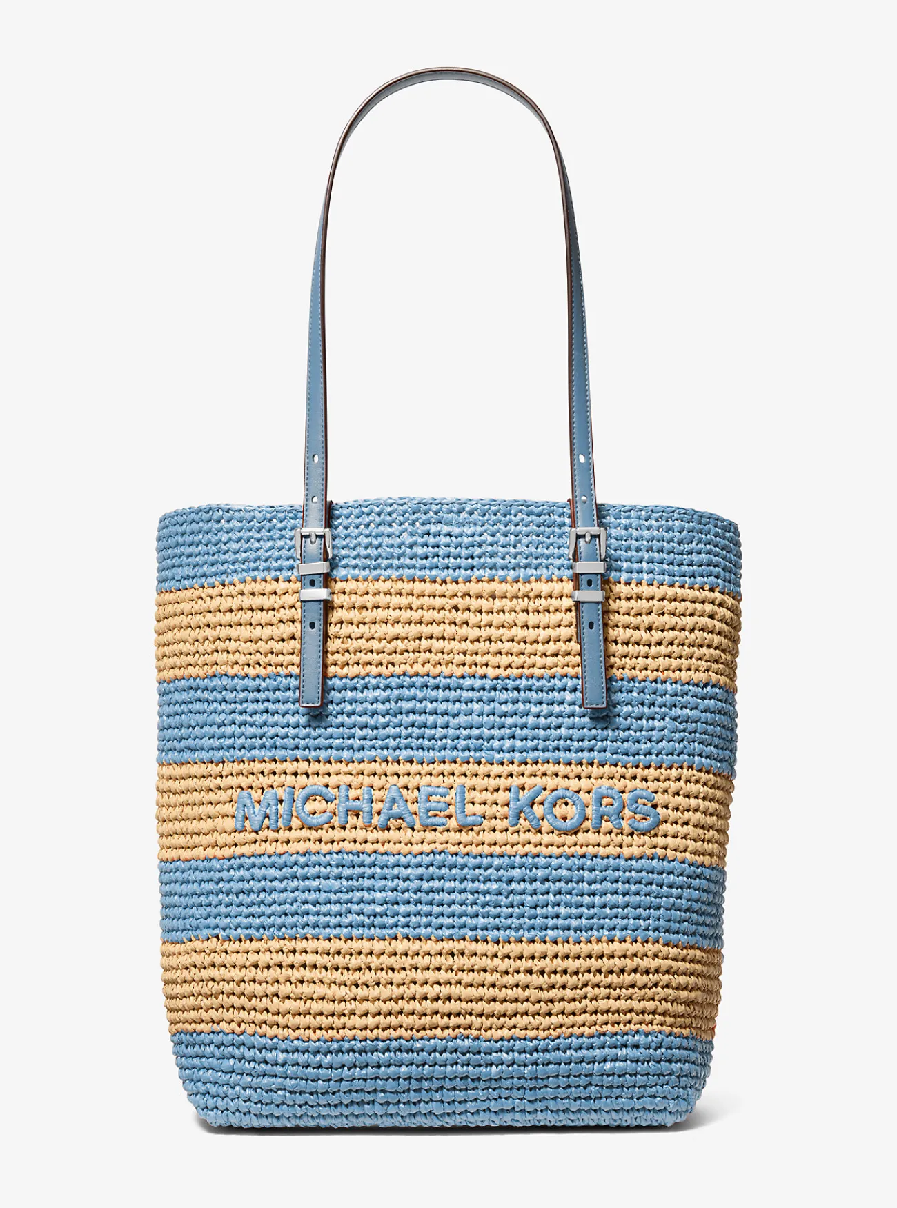 Michael Kors Draagtas Quinn van handgehaakt stro, groot CHAMBRAY New