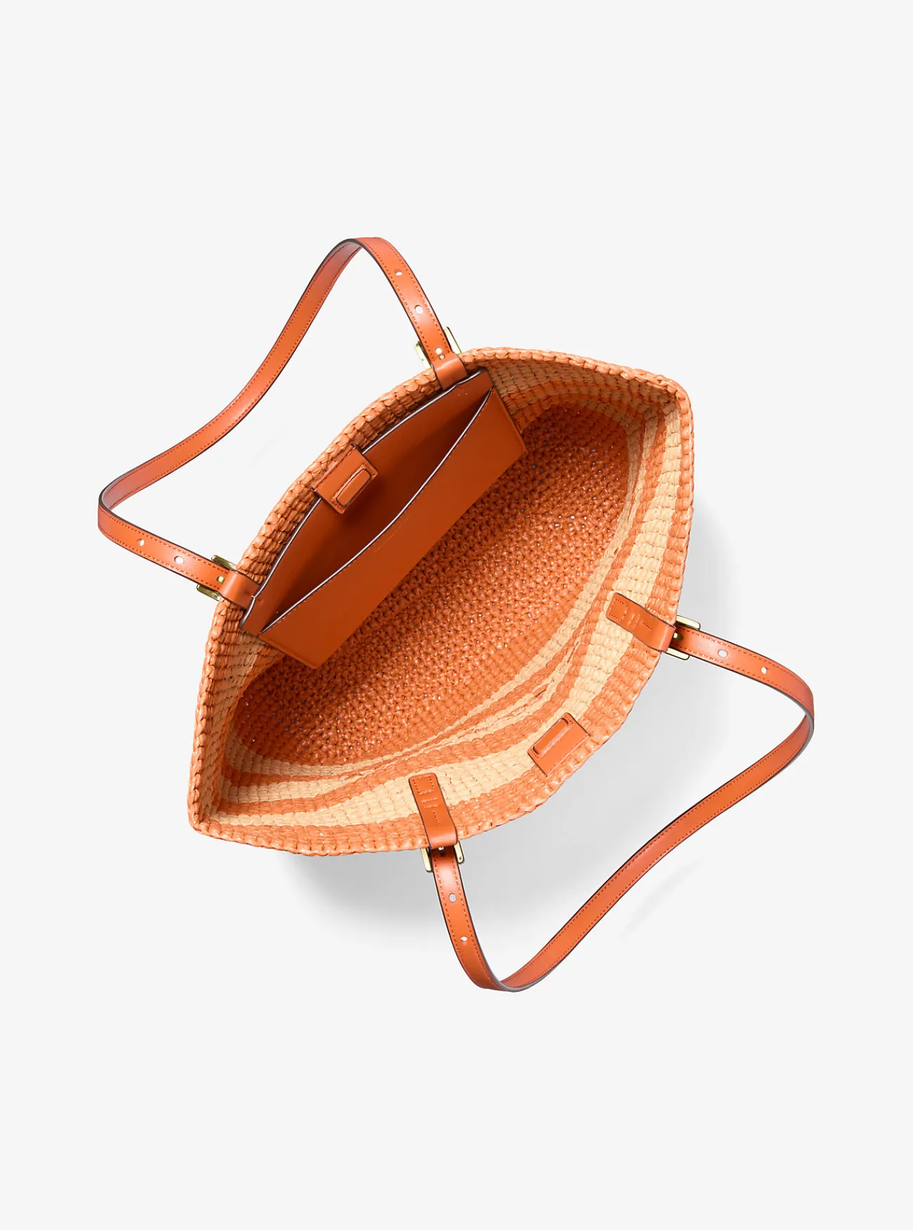 Michael Kors Draagtas Quinn van handgehaakt stro, groot ORANJEPUNCH New
