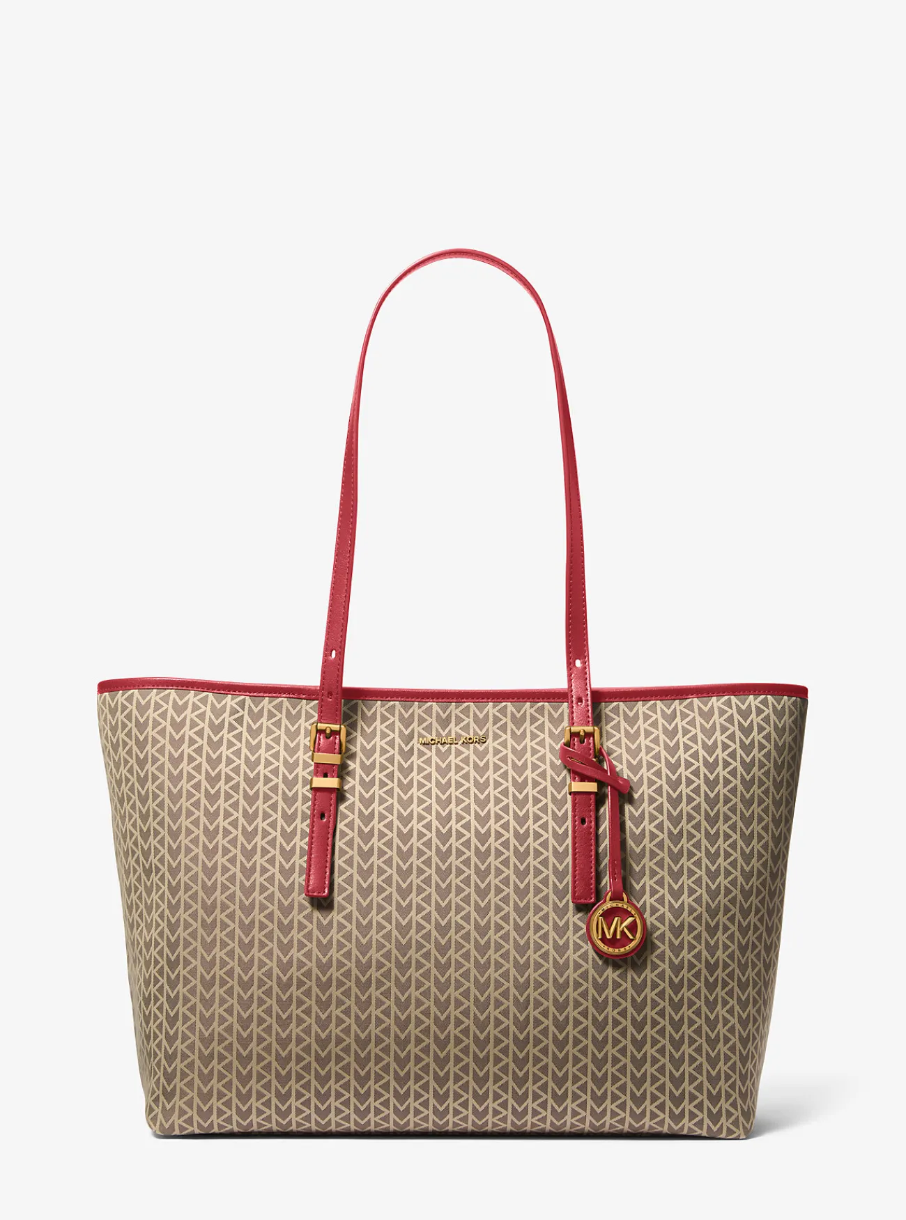 Michael Kors Draagtas Quinn van MK2000-jacquard met logo, groot KARMOZIJNROODMULTI Outlet
