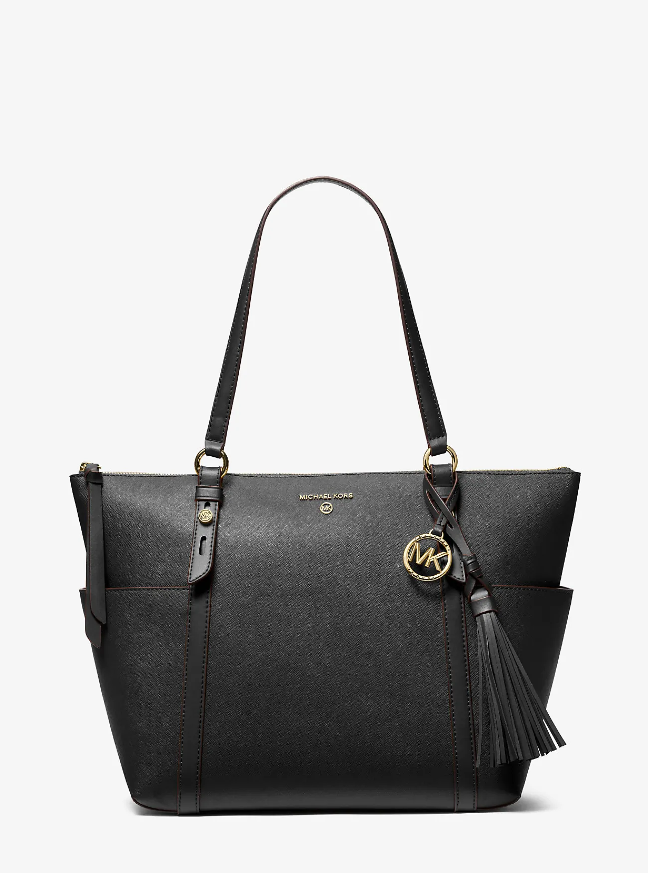 Michael Kors Draagtas Sullivan van saffianoleer met rits aan de bovenkant, groot ZWART Discount