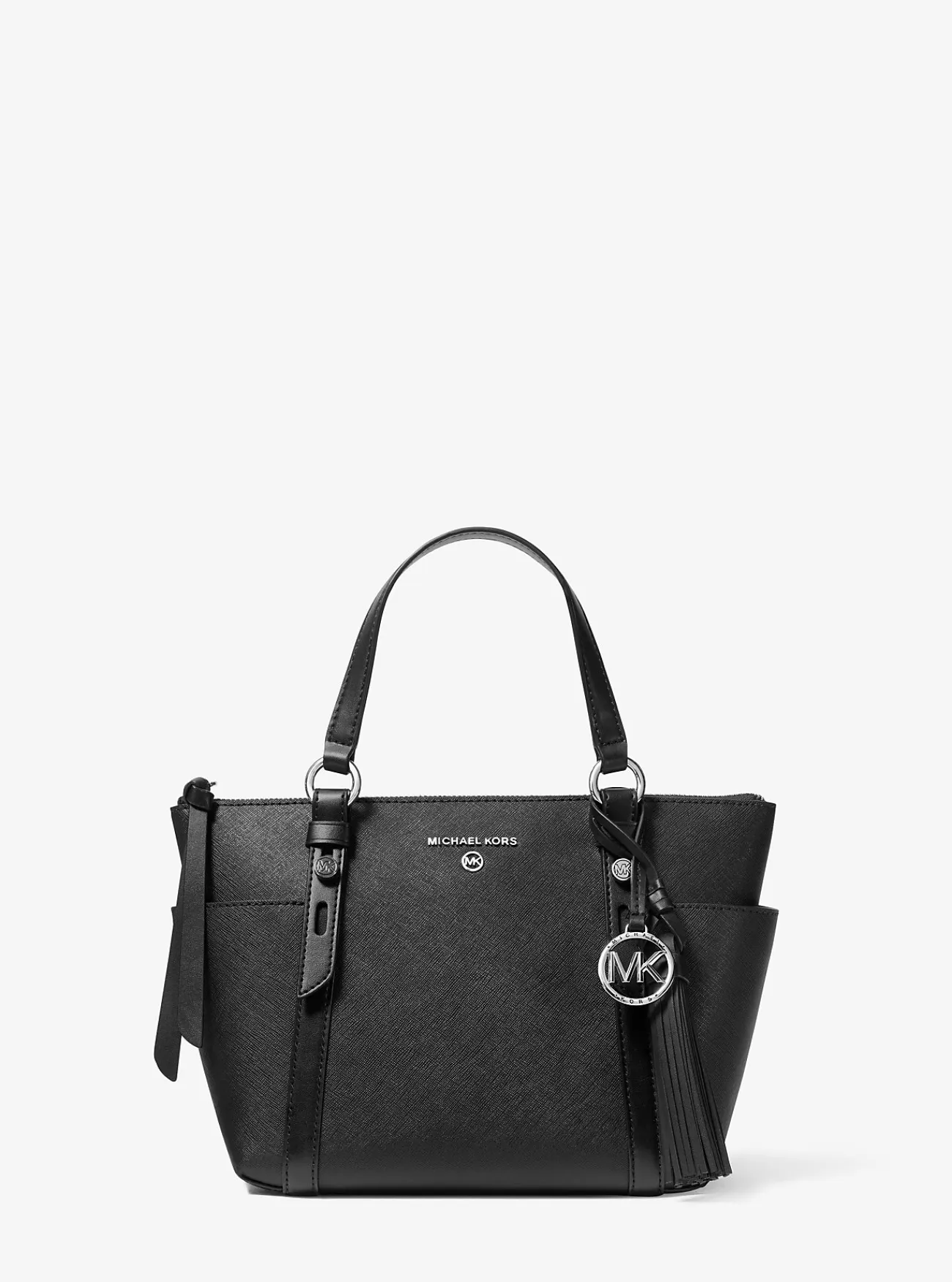 Michael Kors Draagtas Sullivan van saffianoleer met rits aan de bovenkant, klein ZWART Discount