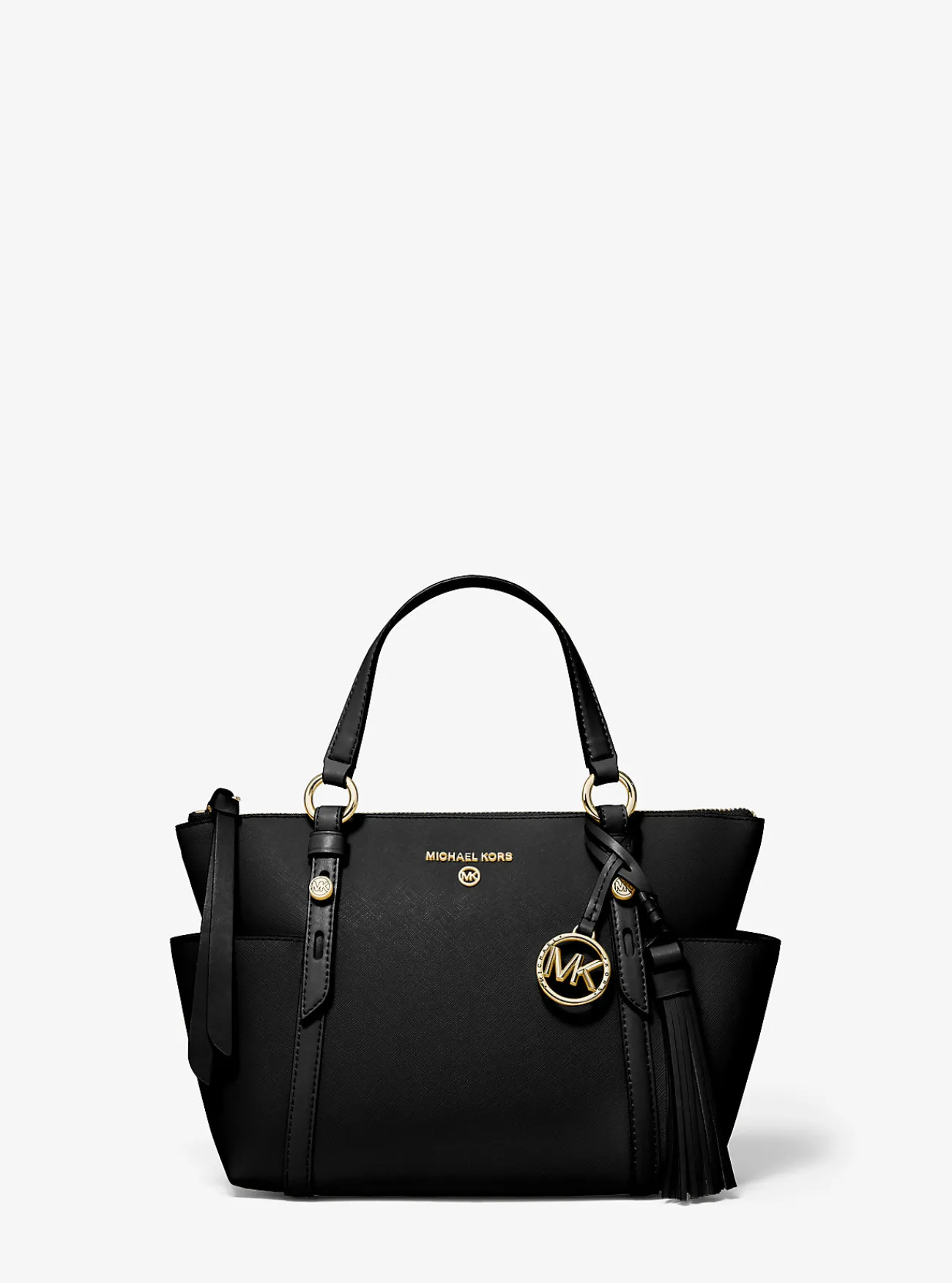 Michael Kors Draagtas Sullivan van saffianoleer met rits aan de bovenkant, klein ZWART Discount