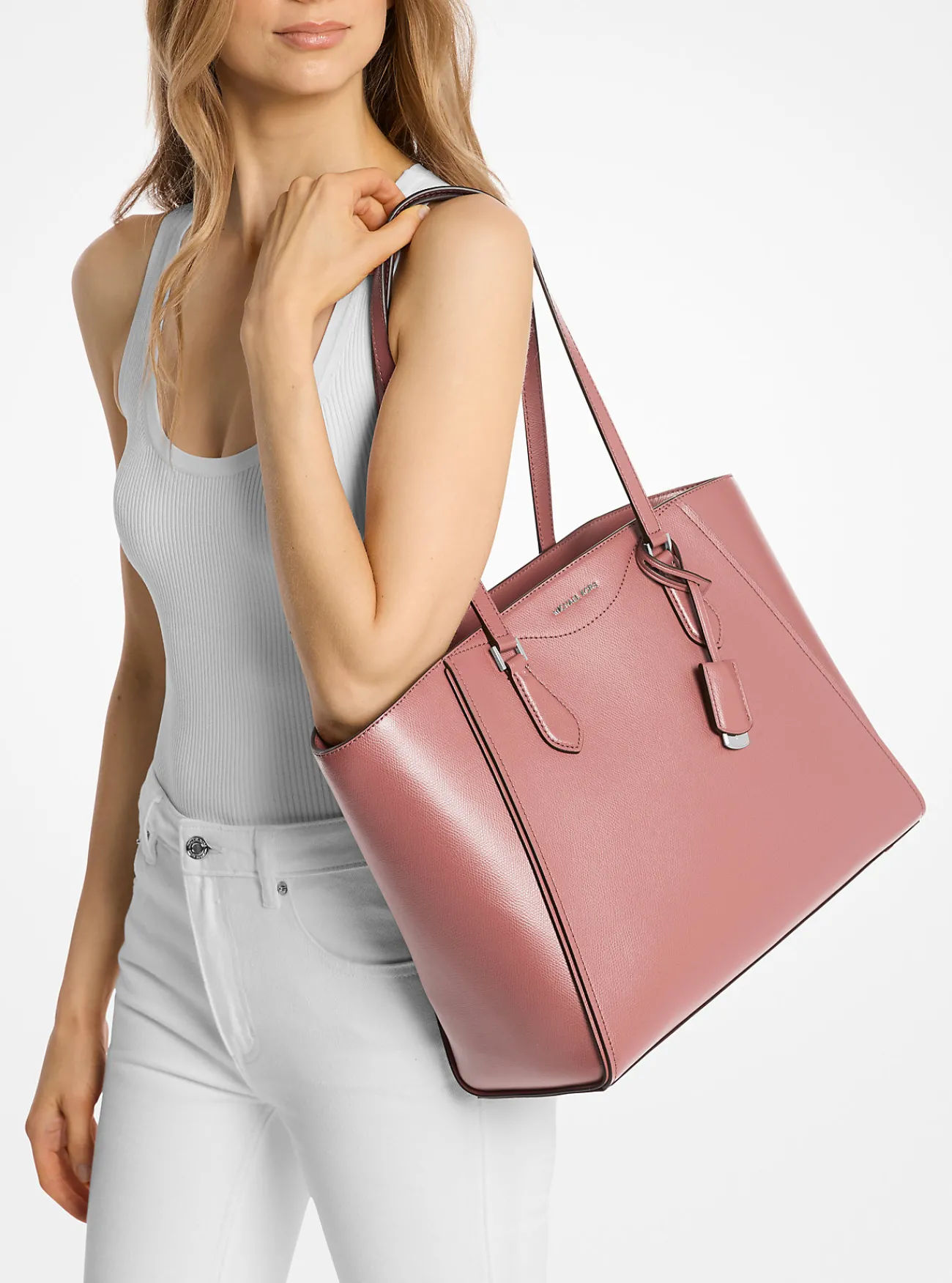 Michael Kors Draagtas Taryn van leer, groot Clearance