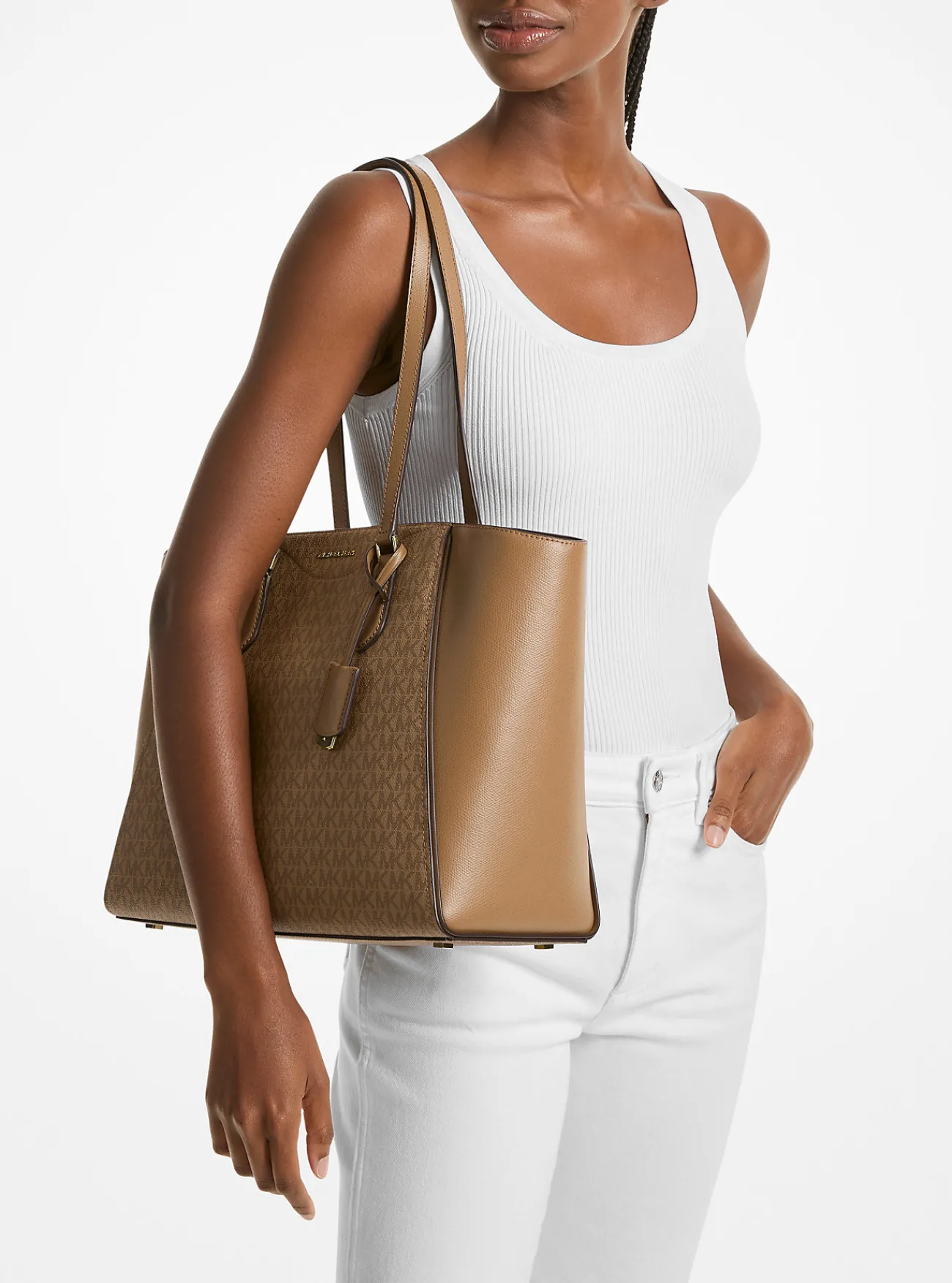 Michael Kors Draagtas Taryn van leer met kenmerkend logo, groot KAF Sale