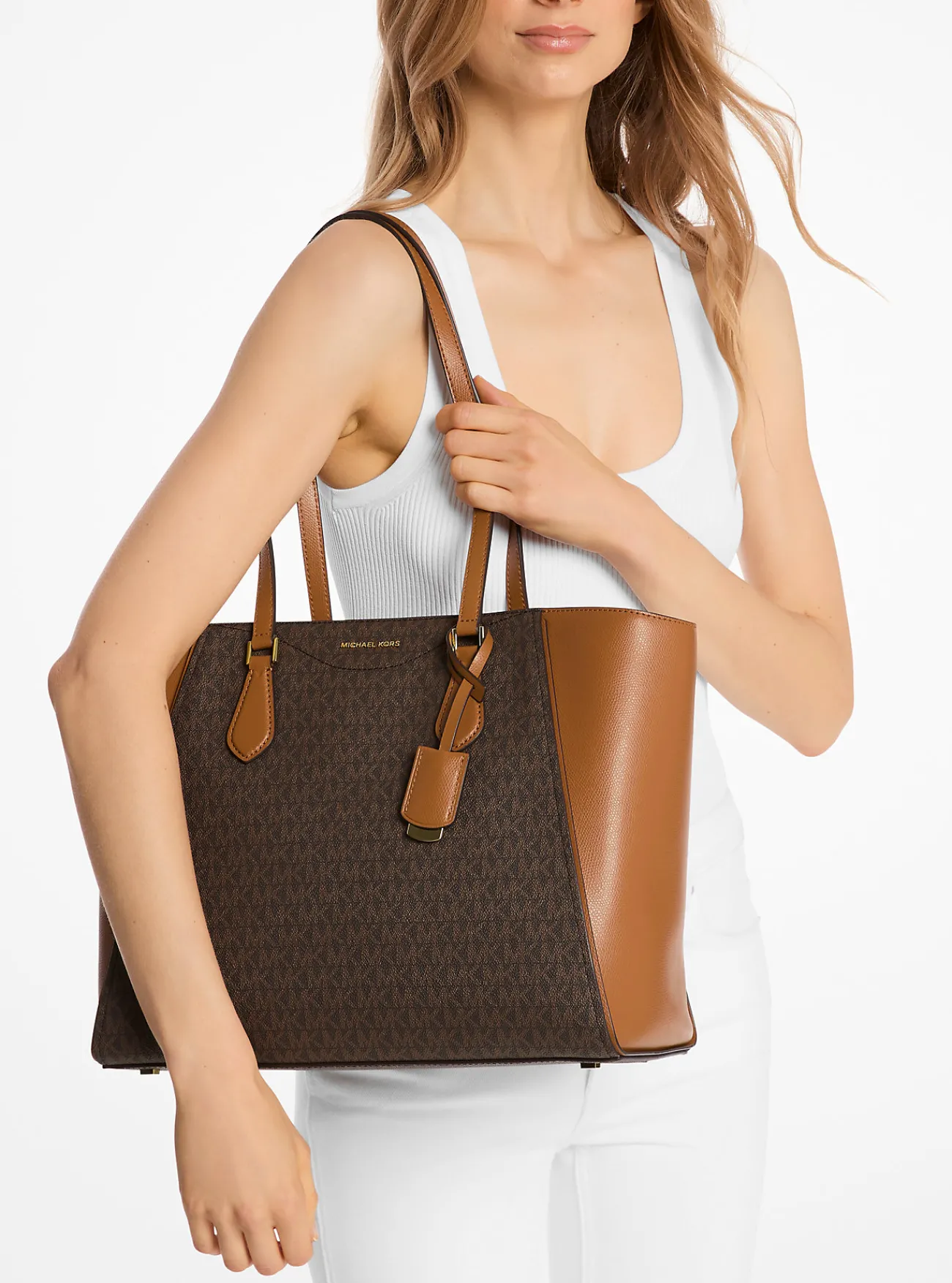 Michael Kors Draagtas Taryn van leer met kenmerkend logo, groot Best