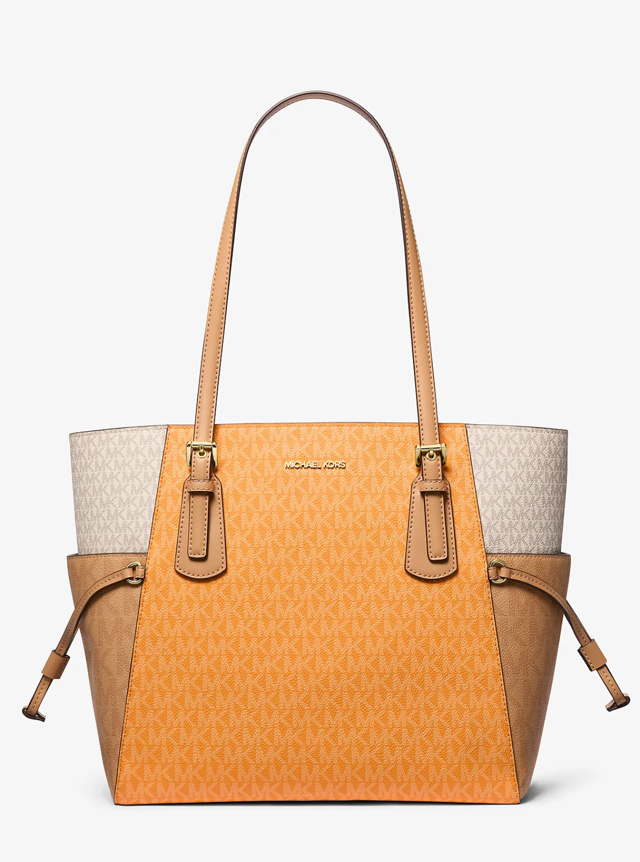 Michael Kors Draagtas Voyager met kleurvlakken en kenmerkend logo, groot PITTIGORANJEMULTI Outlet