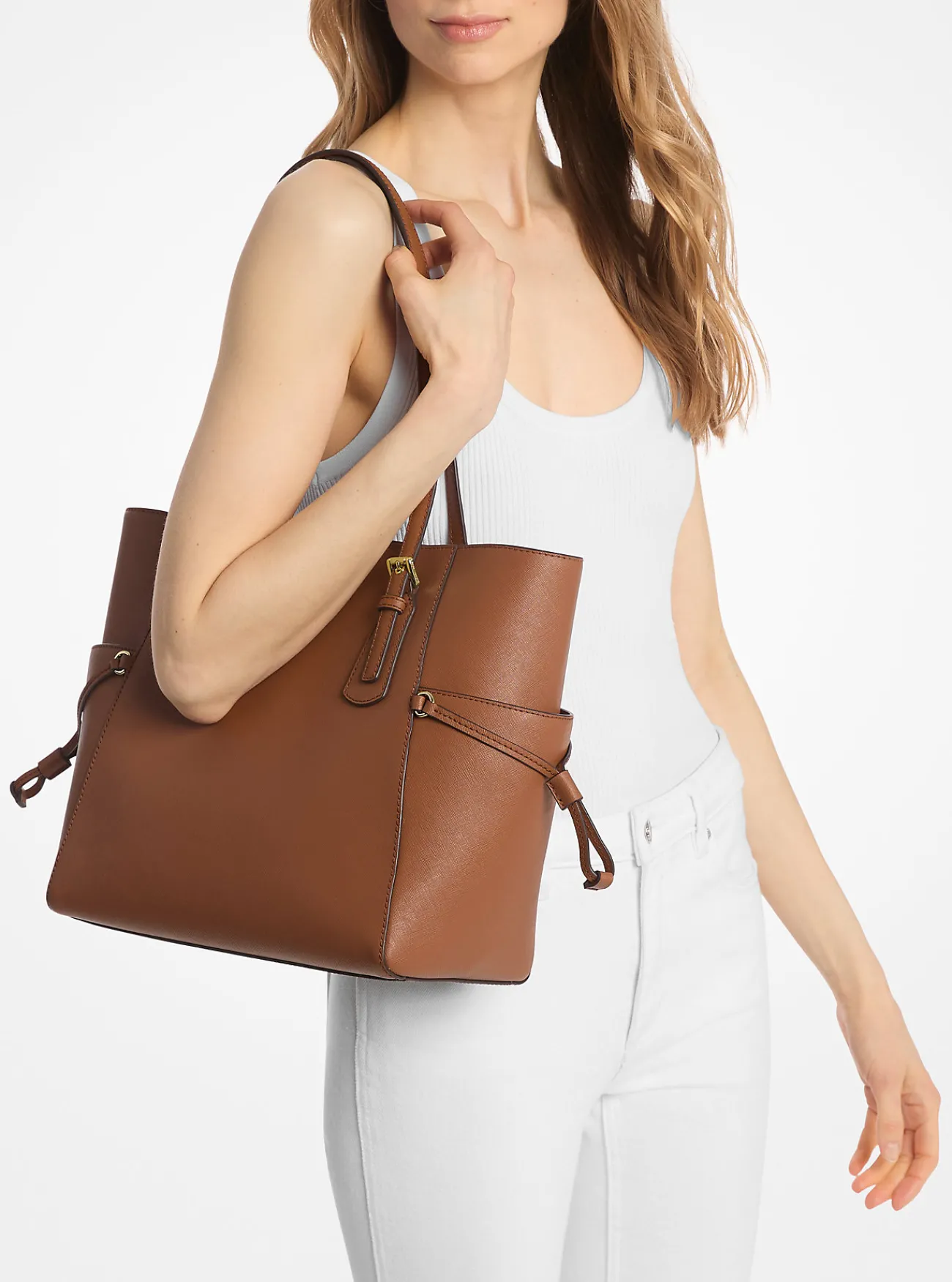 Michael Kors Draagtas Voyager van saffianoleer, groot LUGGAGE Discount