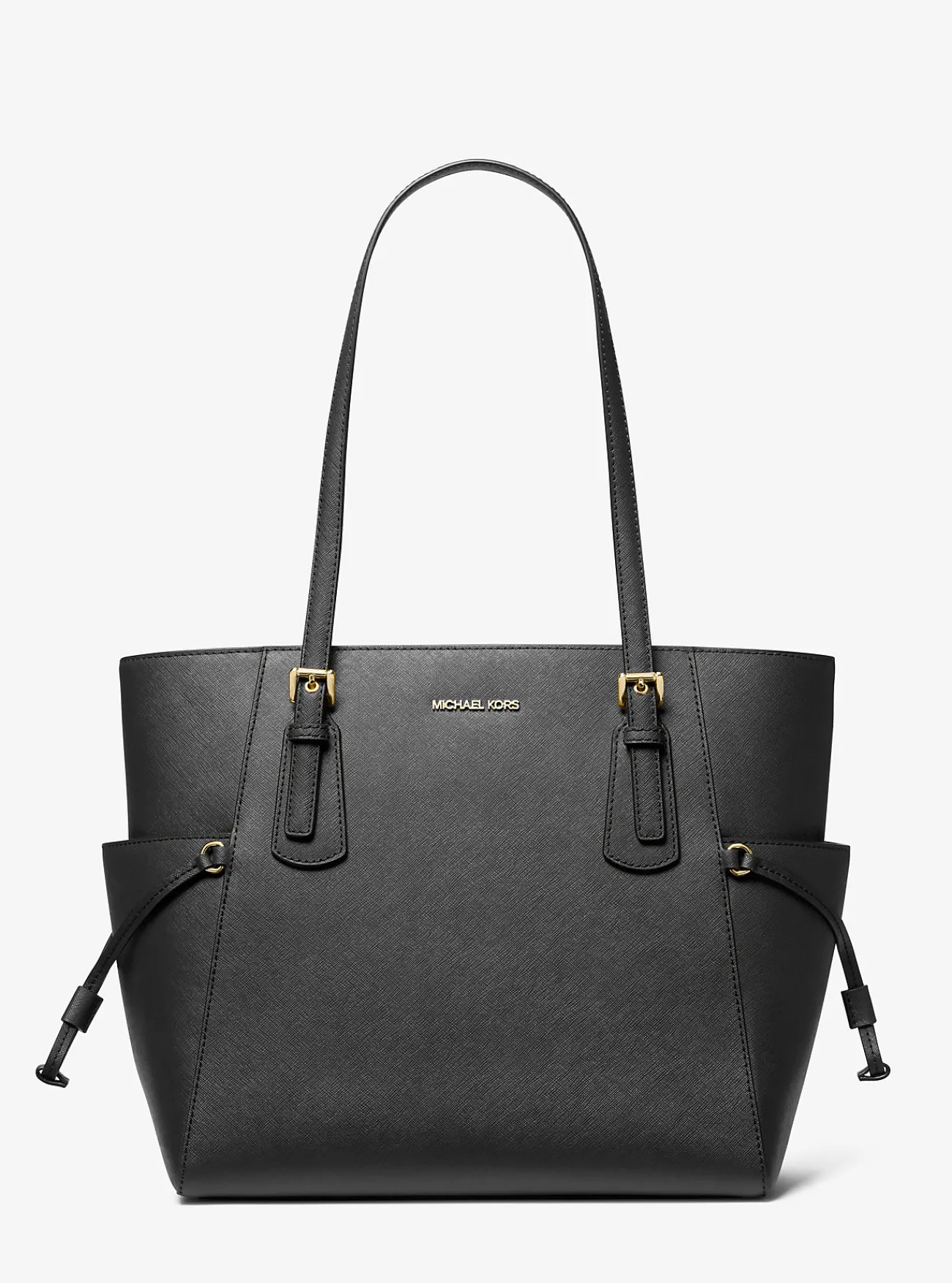 Michael Kors Draagtas Voyager van saffianoleer, groot ZWART Discount