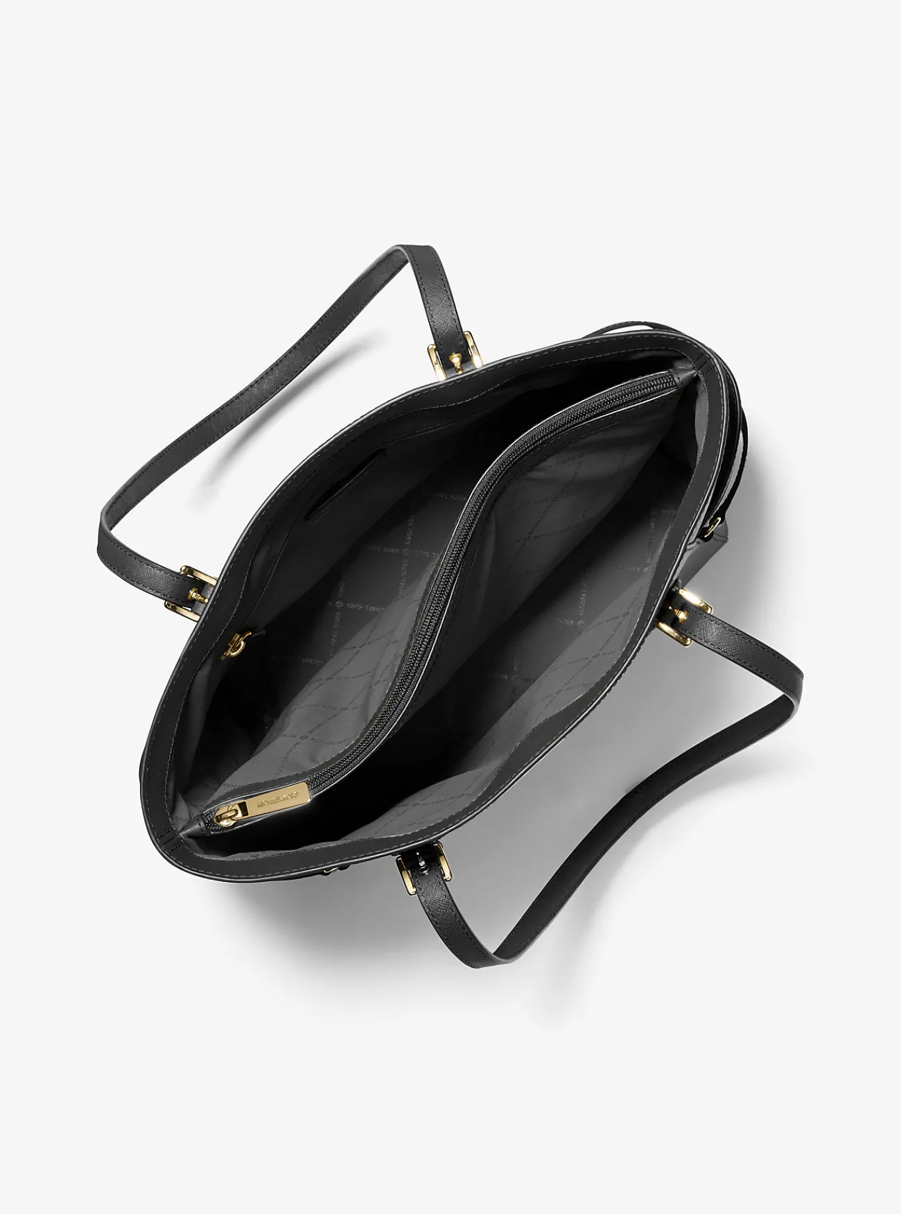 Michael Kors Draagtas Voyager van saffianoleer, groot ZWART Discount