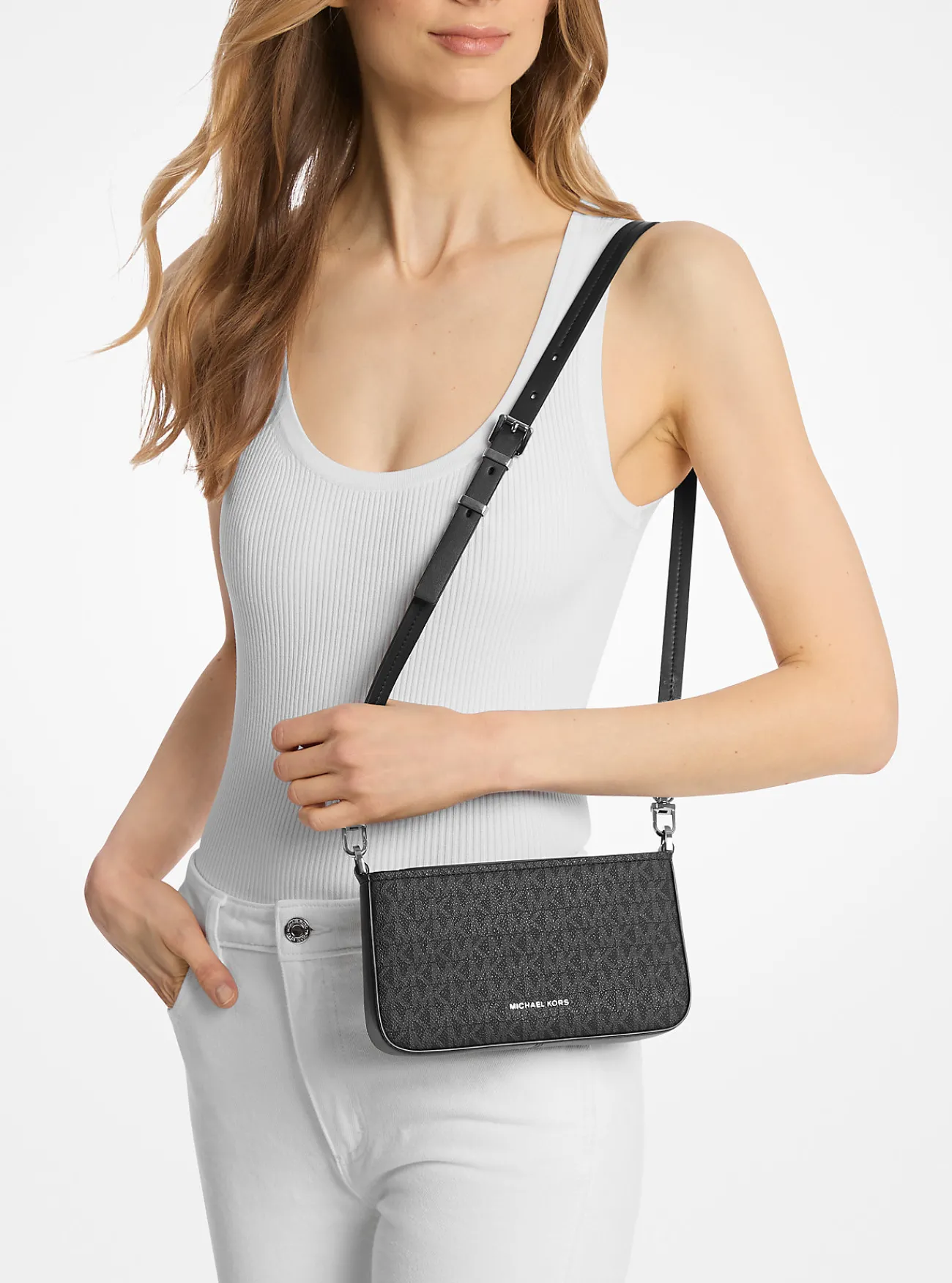 Michael Kors Enveloptas Bryant met kenmerkend logo, aanpasbaar en klein ZWART Fashion