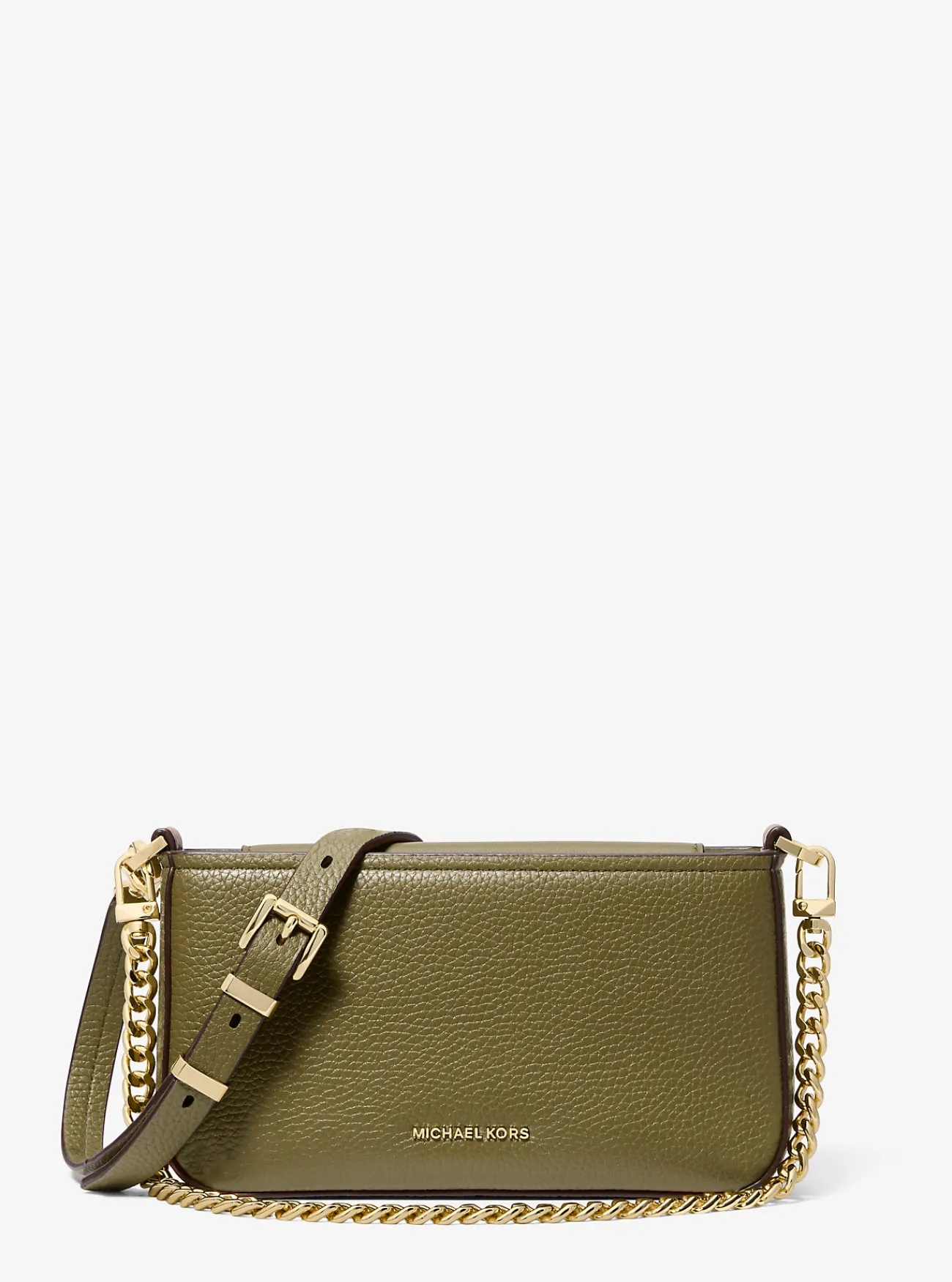 Michael Kors Enveloptas Bryant van getrommeld leer, aanpasbaar en klein SAFARIGROEN Discount