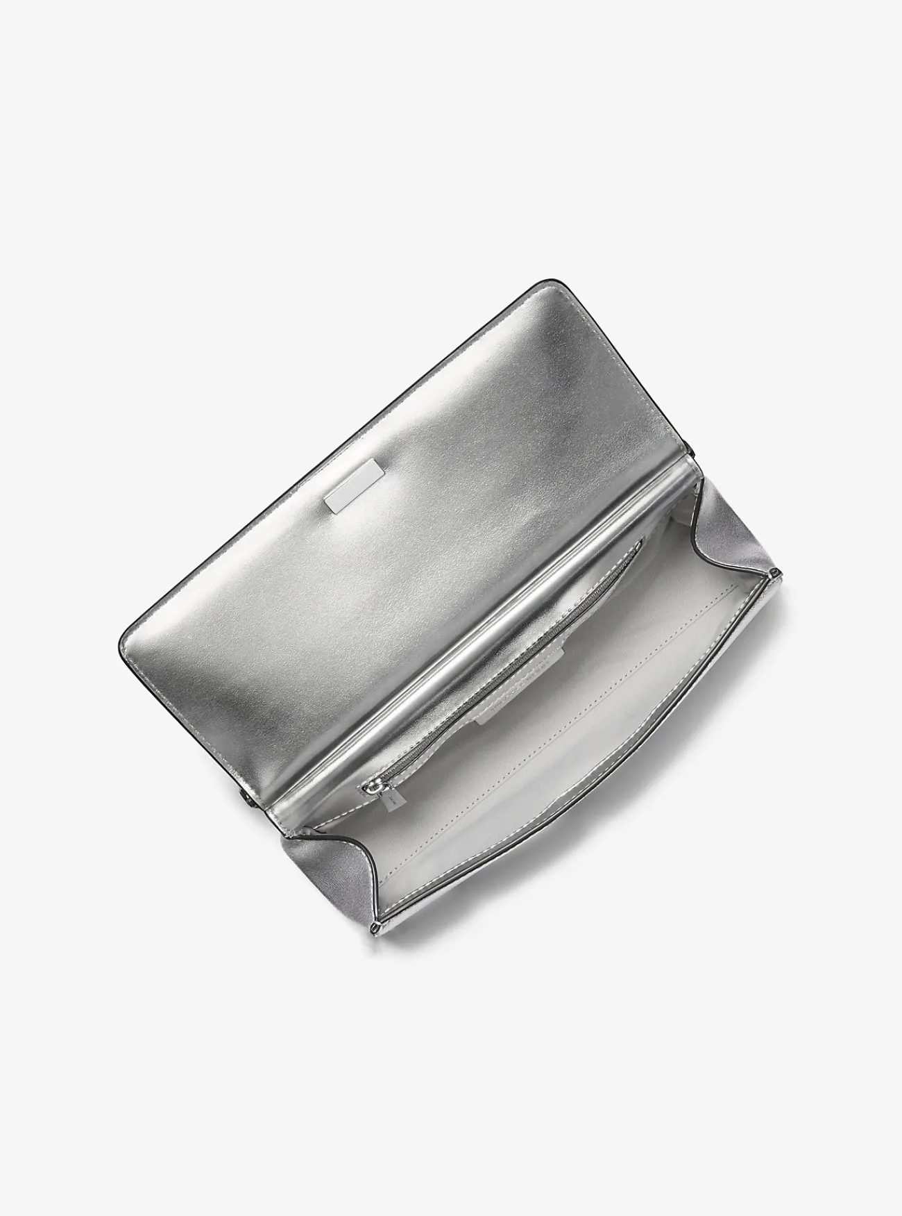 Michael Kors Enveloptas Carmine van metallic getrommeld leer, middelgroot ZILVER Outlet