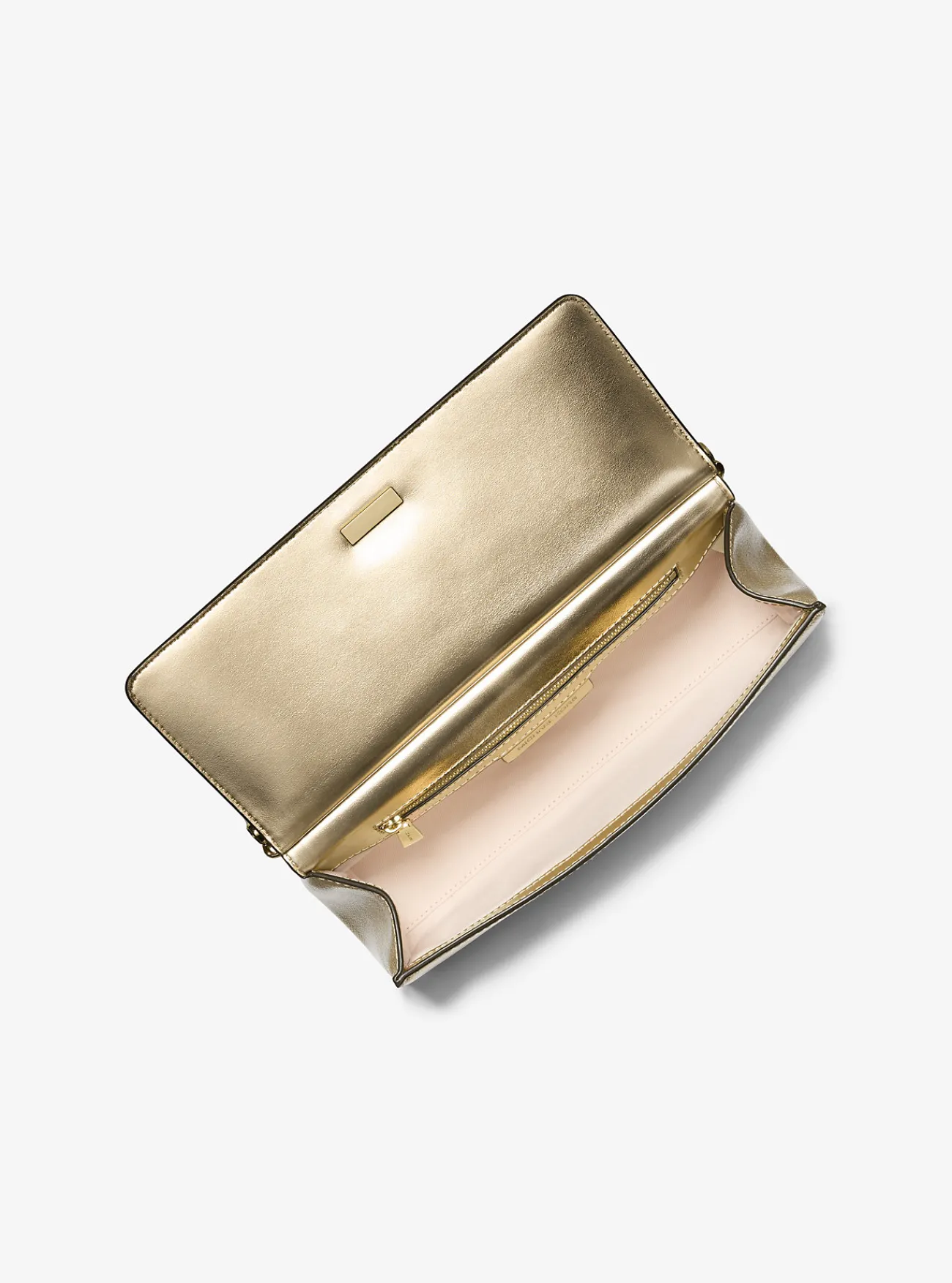 Michael Kors Enveloptas Carmine van metallic getrommeld leer, middelgroot LICHTGOUD New