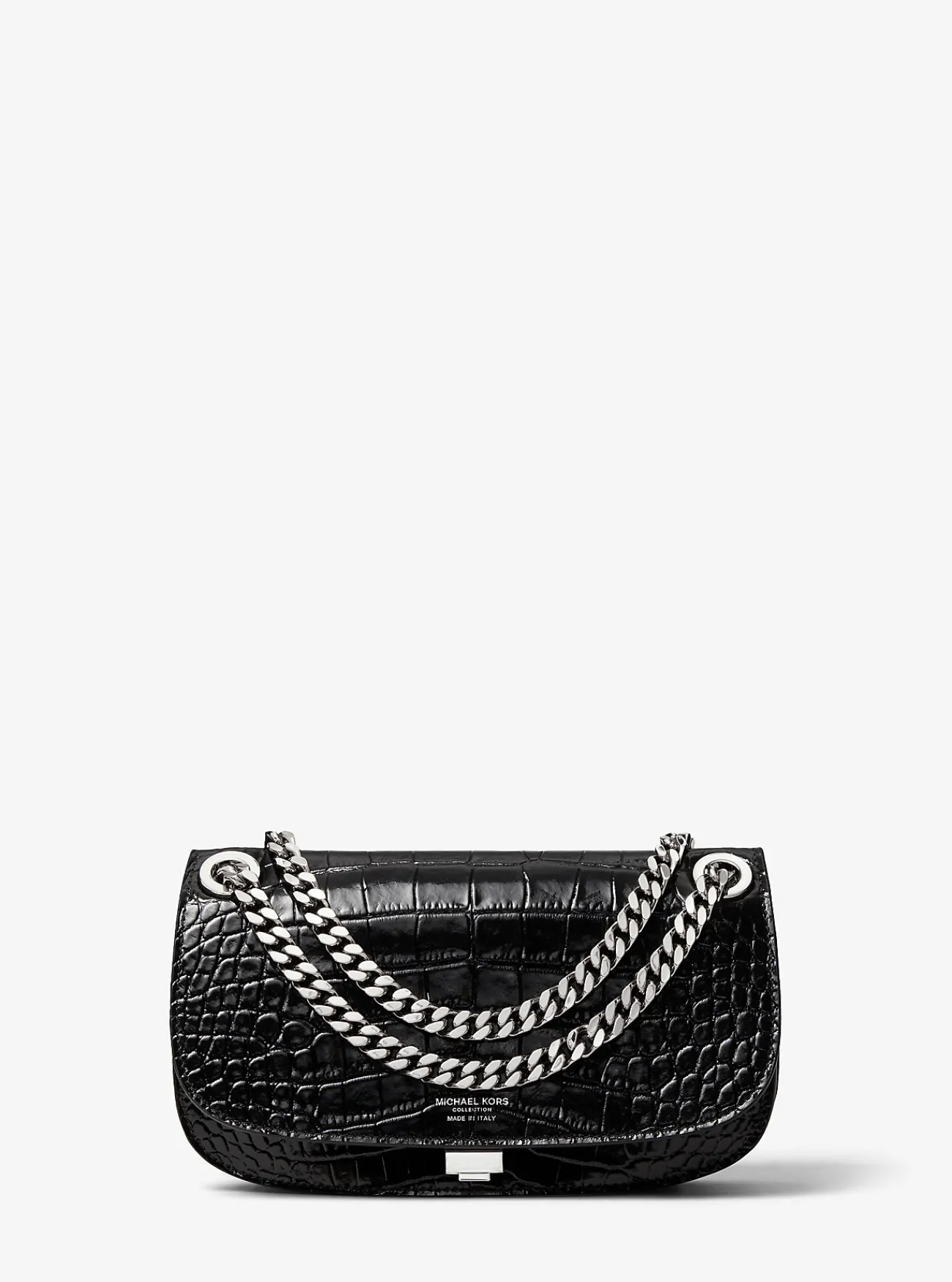 Michael Kors Enveloptas Christie van leer met krokodillenprint in reli&euml;f ZWART Online