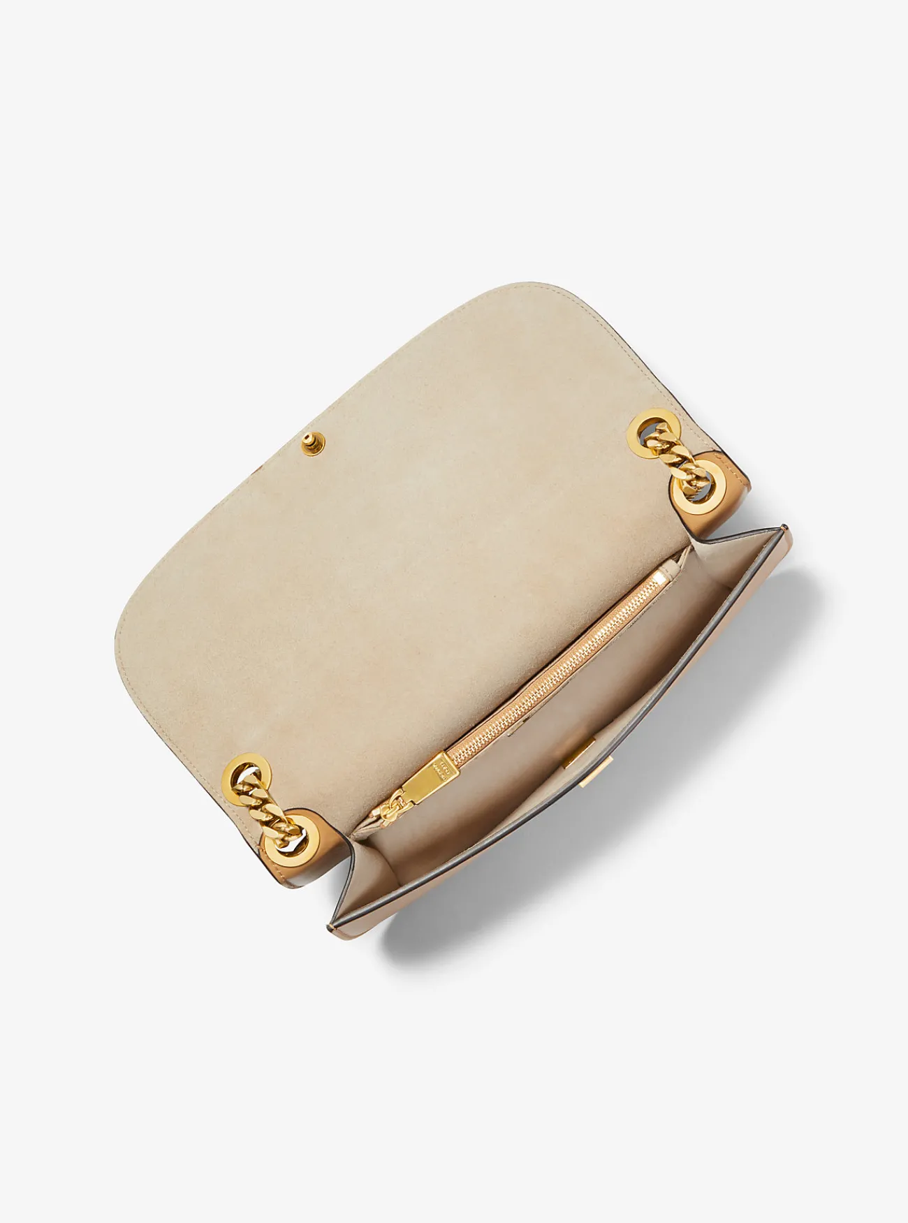 Michael Kors Enveloptas Christie van leer, middelgroot CAMEL Outlet