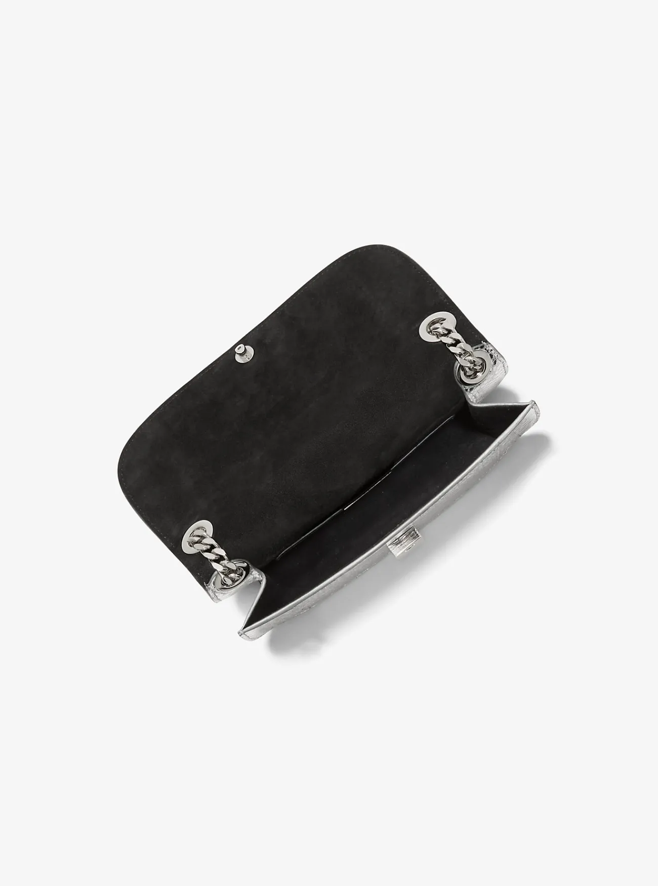 Michael Kors Enveloptas Christie van metallic leer met slangenprint in reli&euml;f, mini ZILVER Clearance
