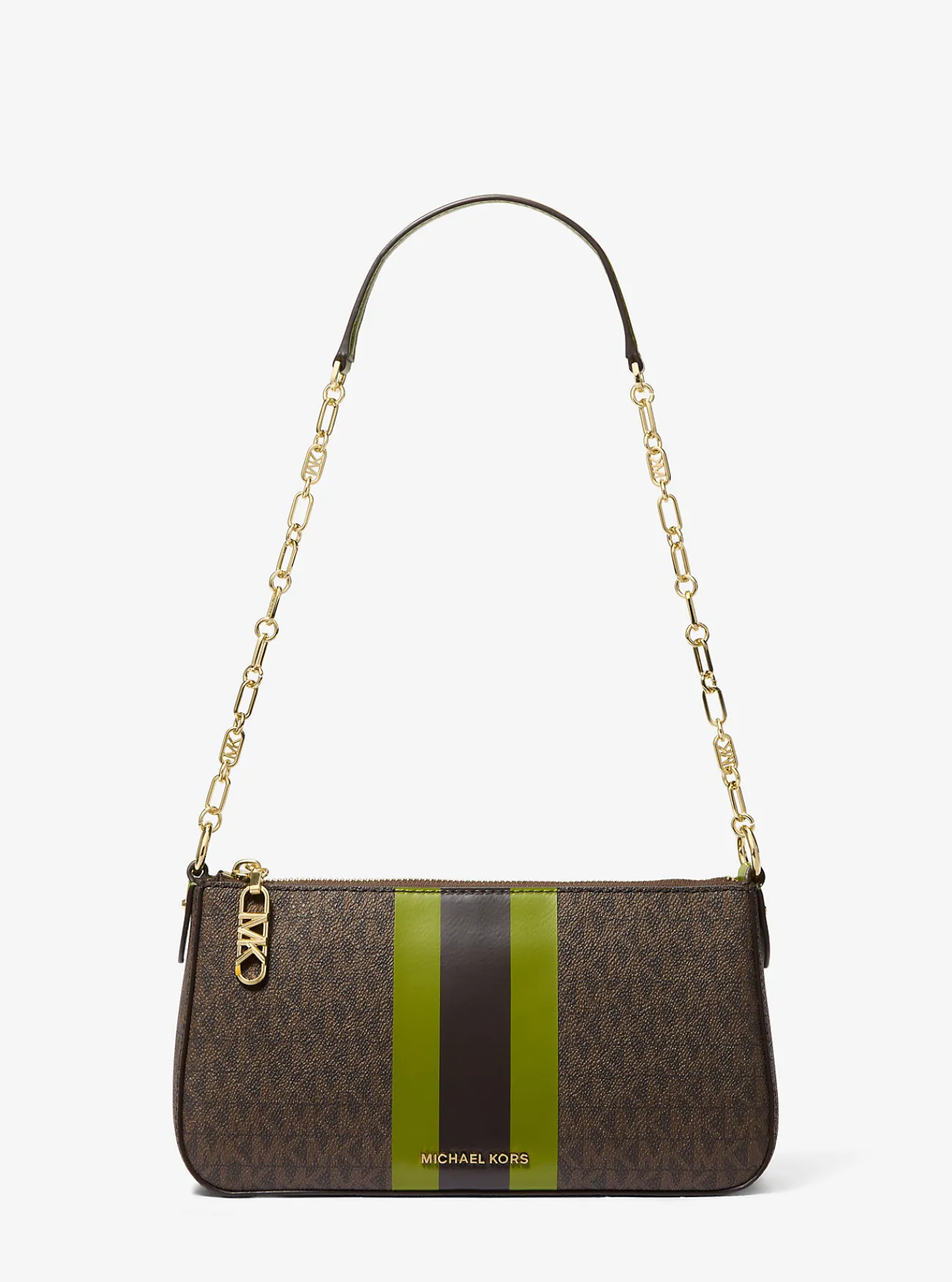 Michael Kors Enveloptas Empire met strepen, kenmerkend logo en schakels, middelgroot WEIDEGROEN Hot