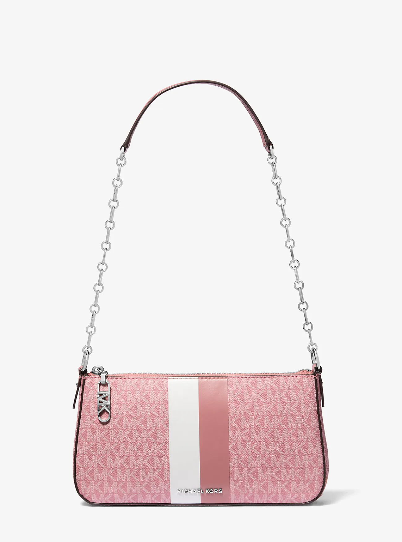 Michael Kors Enveloptas Empire met strepen, kenmerkend logo en schakels, middelgroot ROZE Hot
