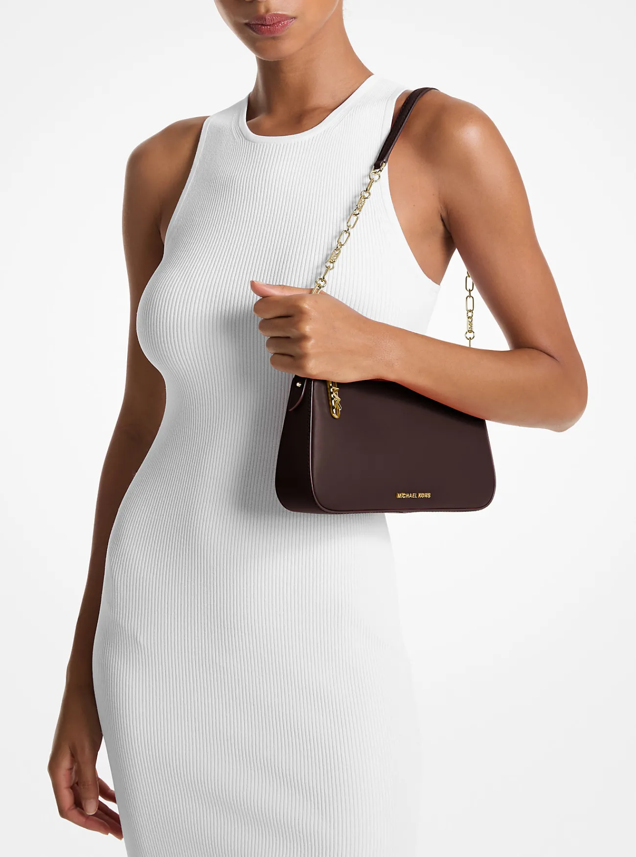 Michael Kors Enveloptas Empire van leer met schakels, middelgroot CHOCOLADE Best